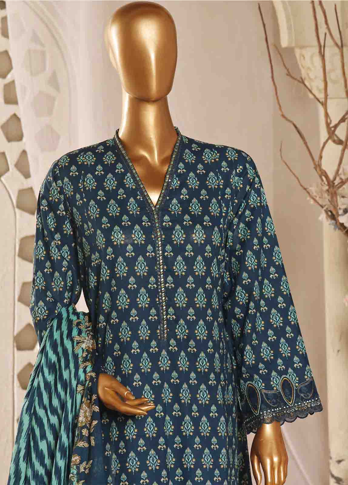 Bin Saeed Fabric - SMLF-FR-630- 3 Piece Frock Style Stitched Suit