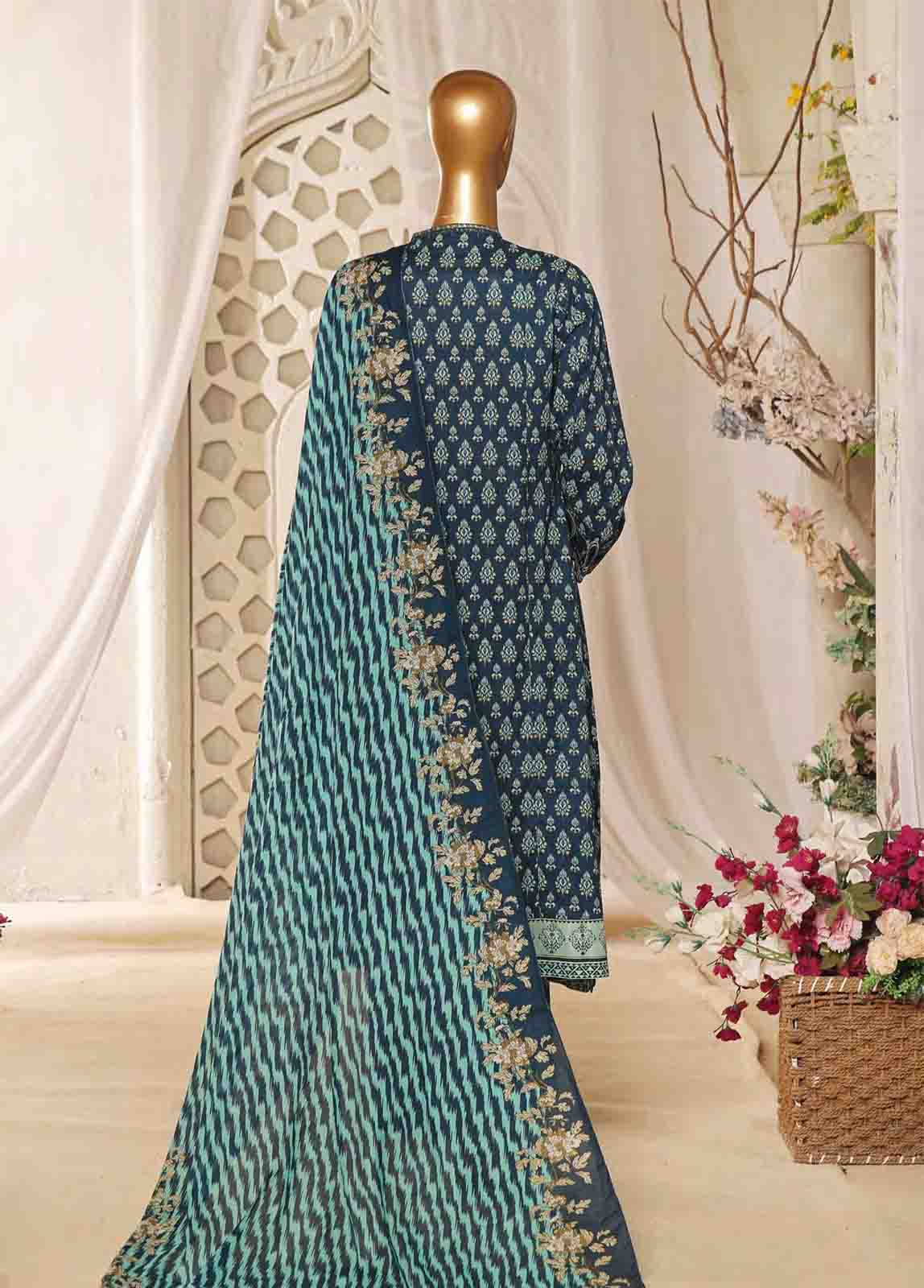 Bin Saeed Fabric - SMLF-FR-630- 3 Piece Frock Style Stitched Suit
