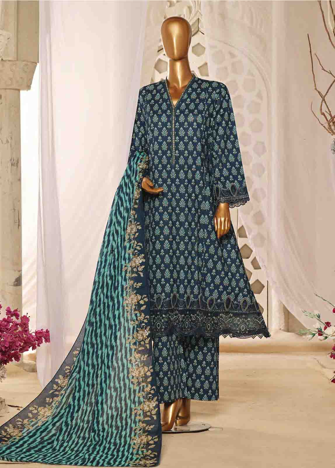 Bin Saeed Fabric - SMLF-FR-630- 3 Piece Frock Style Stitched Suit