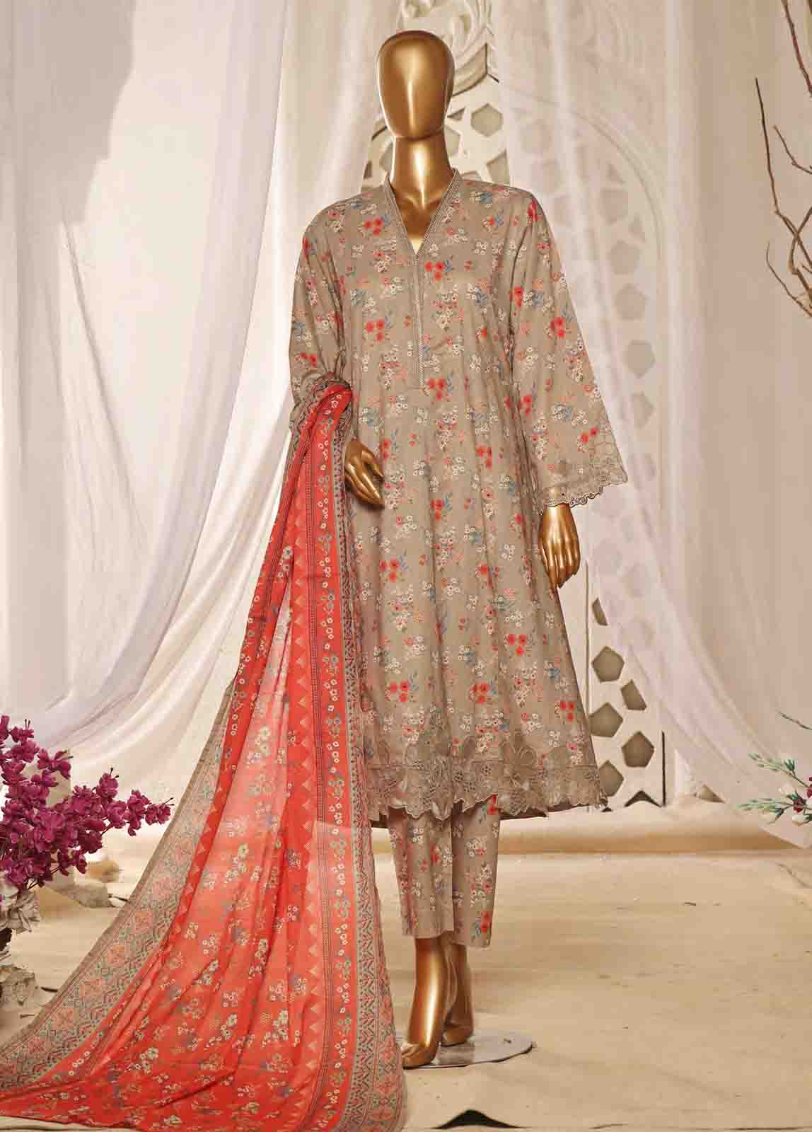 Bin Saeed Fabric - SMLF-FR-631- 3 Piece Frock Style Stitched Suit