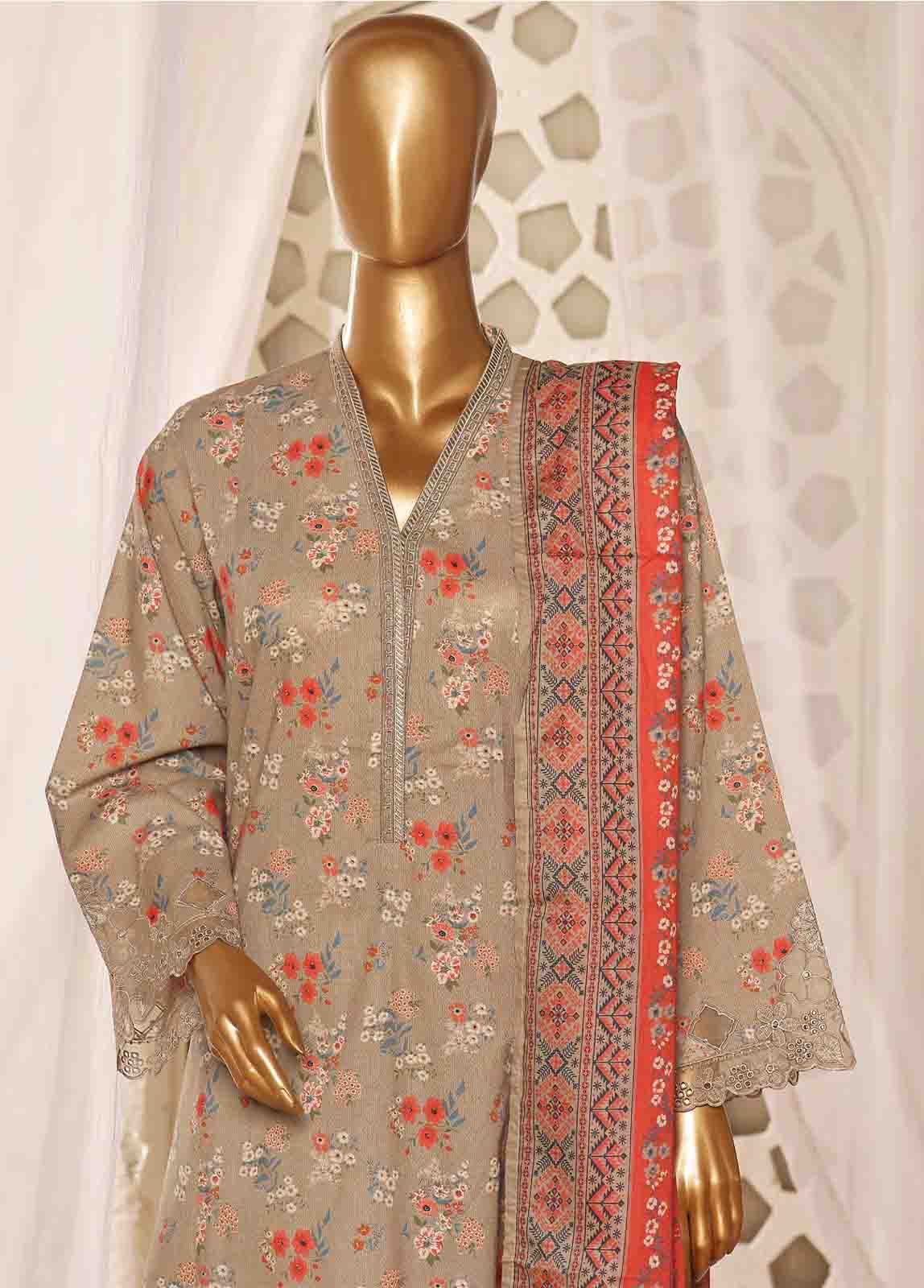 Bin Saeed Fabric - SMLF-FR-631- 3 Piece Frock Style Stitched Suit