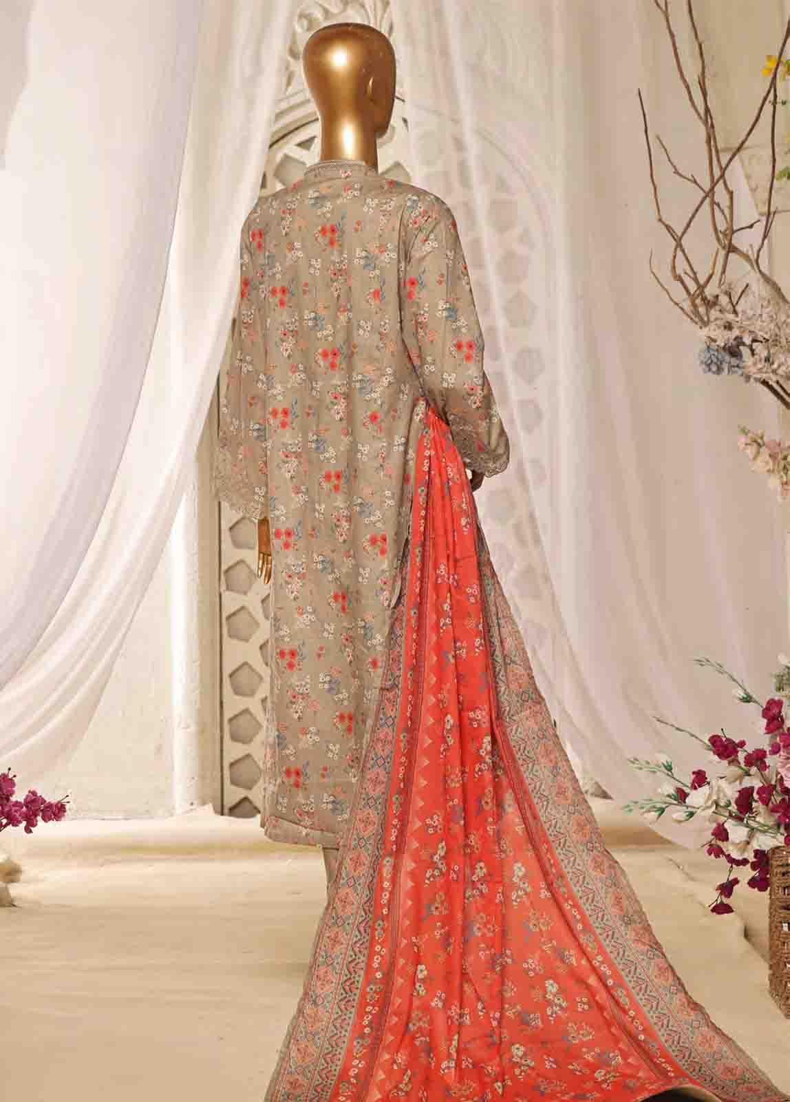Bin Saeed Fabric - SMLF-FR-631- 3 Piece Frock Style Stitched Suit