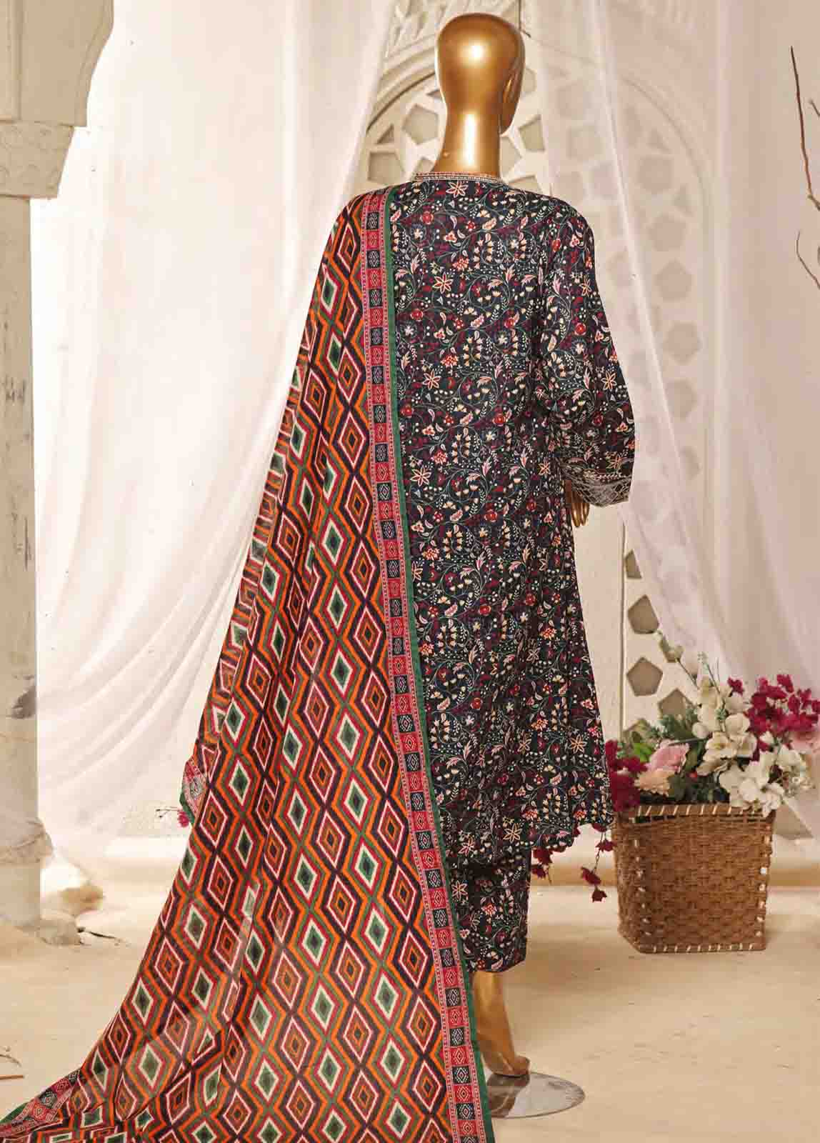 Bin Saeed Fabric - SMLF-FR-632- 3 Piece Frock Style Stitched Suit