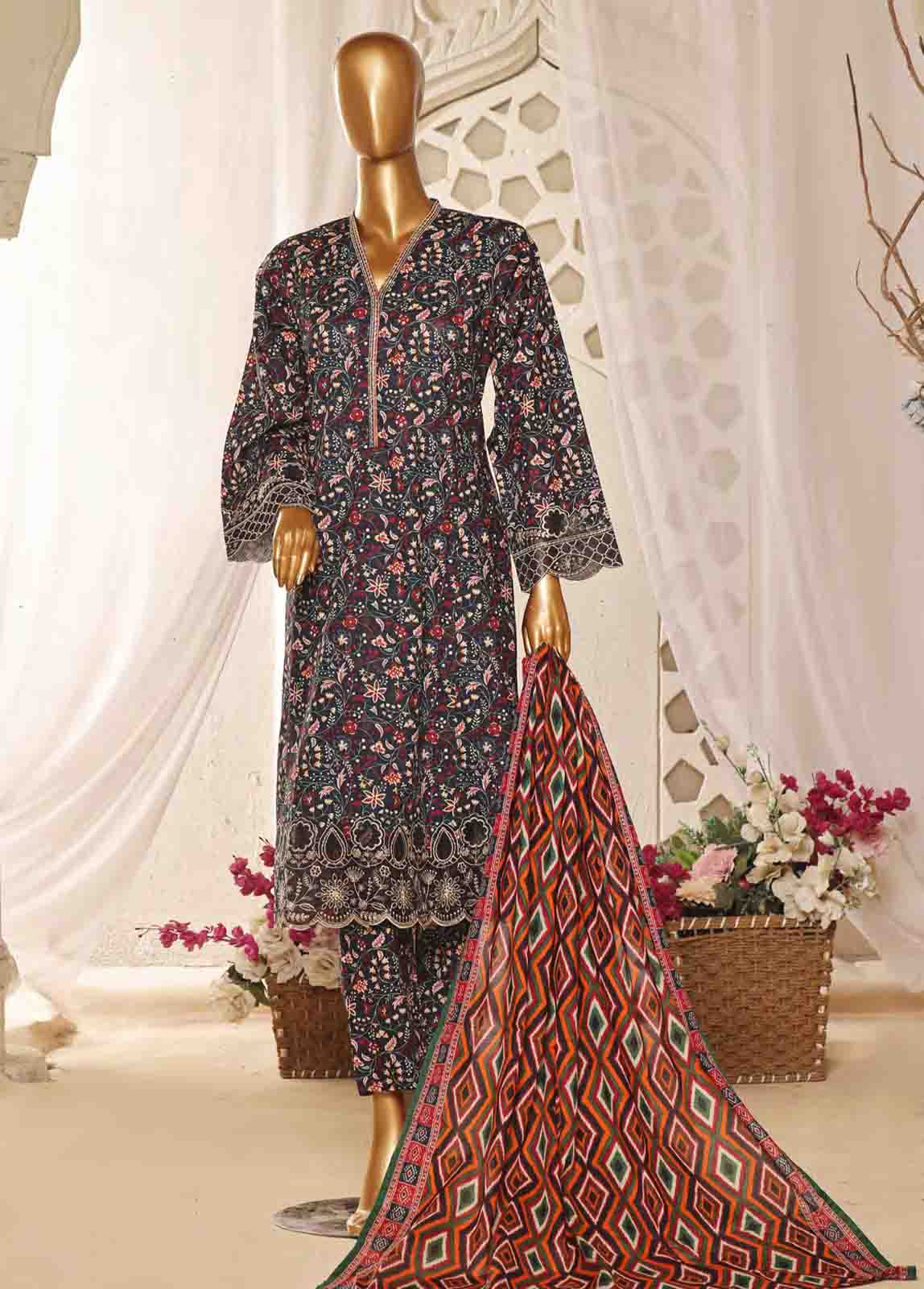 Bin Saeed Fabric - SMLF-FR-632- 3 Piece Frock Style Stitched Suit