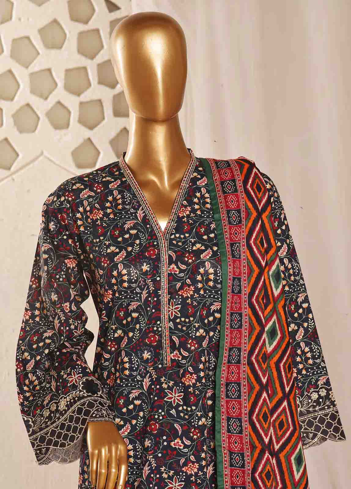 SMLF-FR-632- 3 Piece Embroidered Stitched Suit
