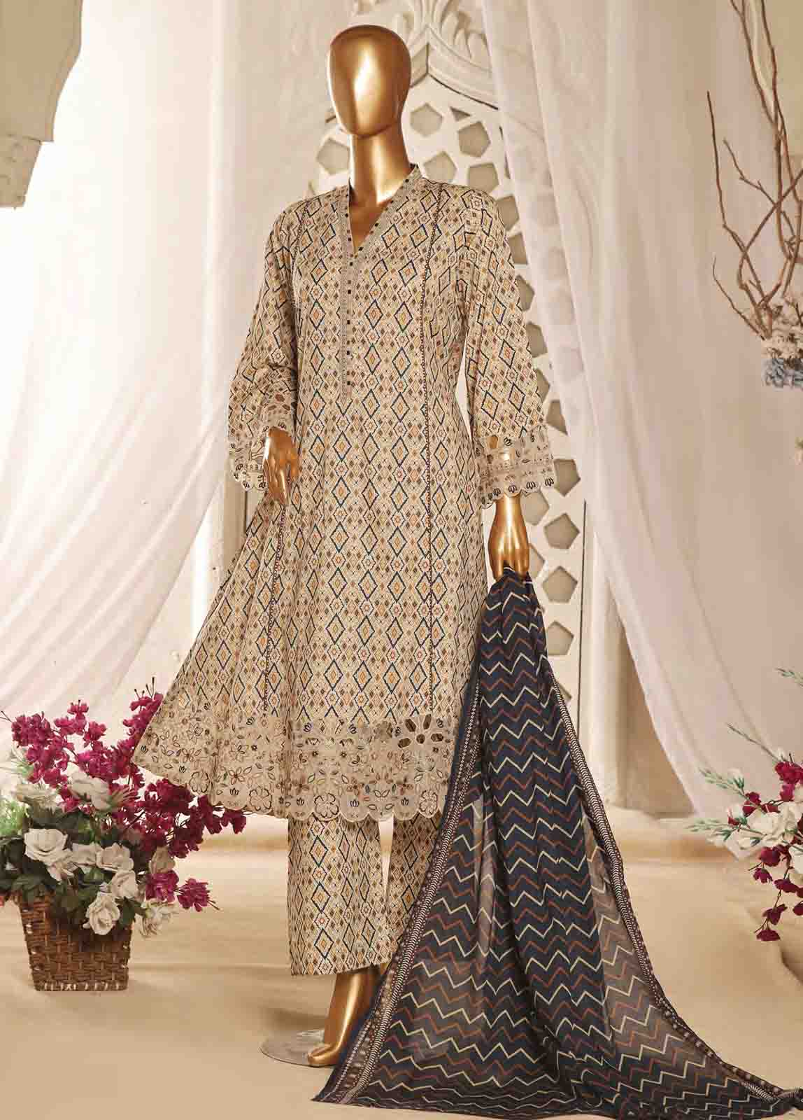 Bin Saeed Fabric - SMLF-FR-633- 3 Piece Embroidered Stitched Suit