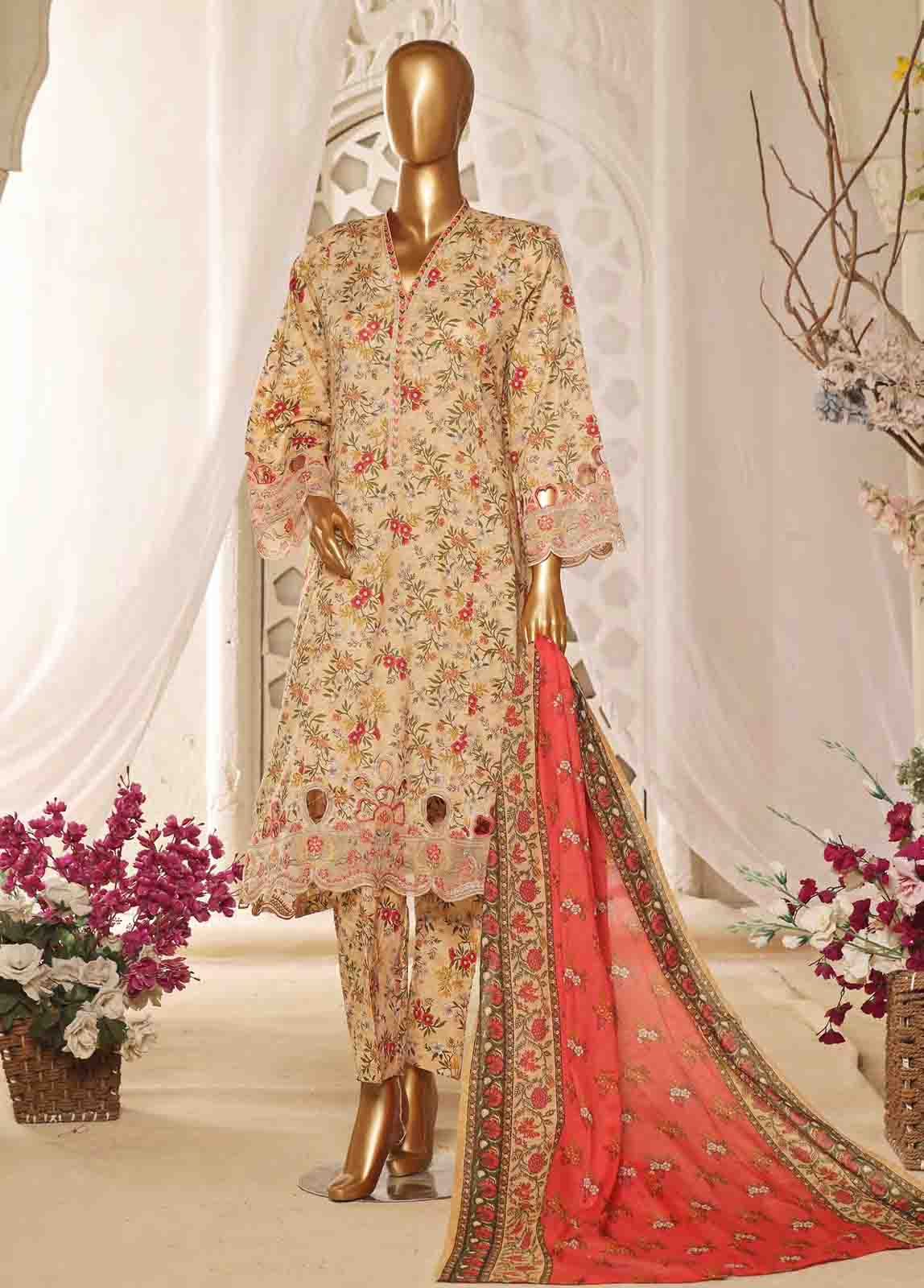 Bin Saeed Fabric - SMLF-FR-639- 3 Piece Embroidered Stitched Suit