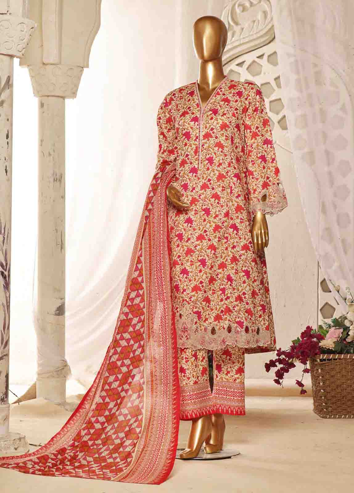 Bin Saeed Fabric - SMLF-FR-645- 3 Piece Frock Style Stitched Suit