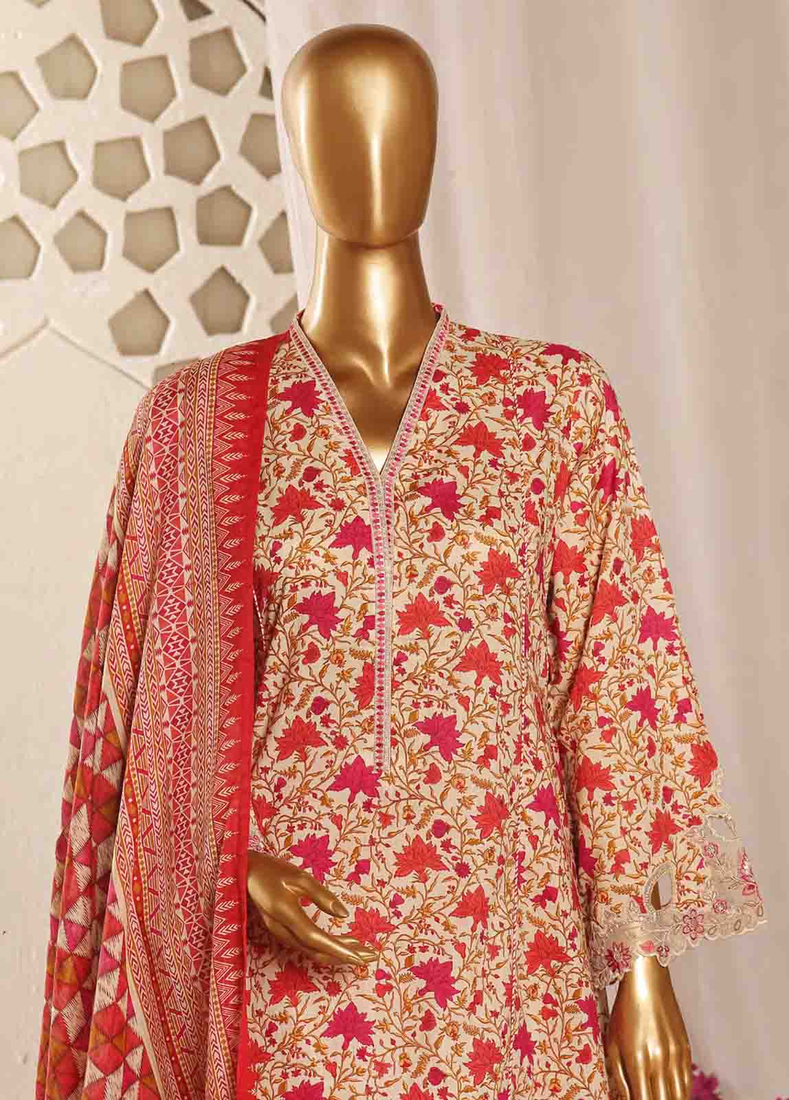 Bin Saeed Fabric - SMLF-FR-645- 3 Piece Frock Style Stitched Suit
