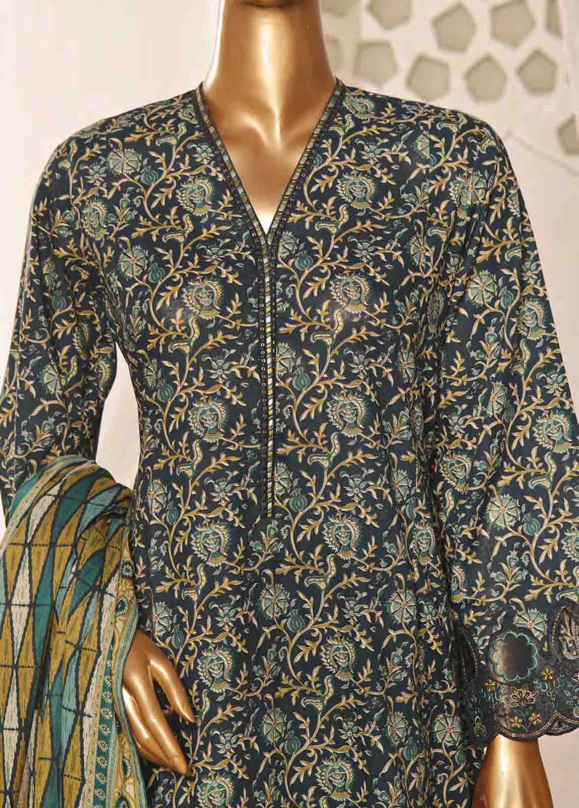 Bin Saeed Fabric - SMLF-FR-646- 3 Piece Frock Style Stitched Suit