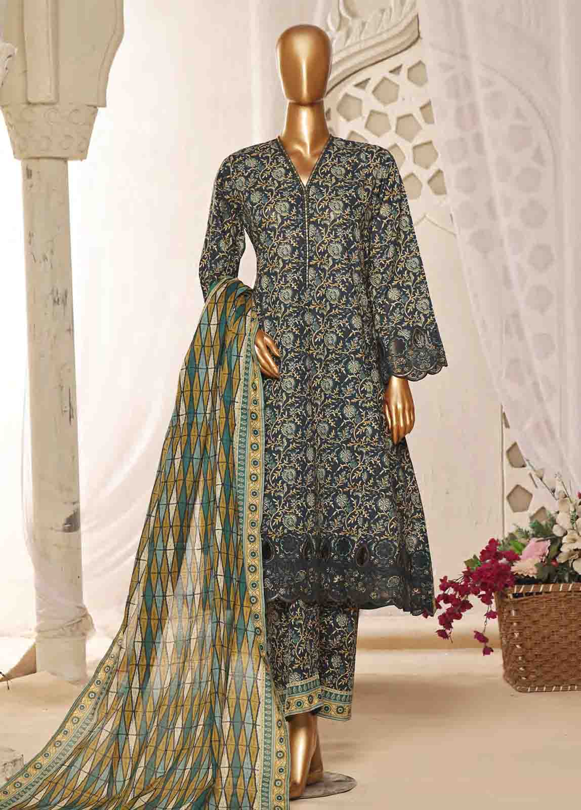 Bin Saeed Fabric - SMLF-FR-646- 3 Piece Frock Style Stitched Suit