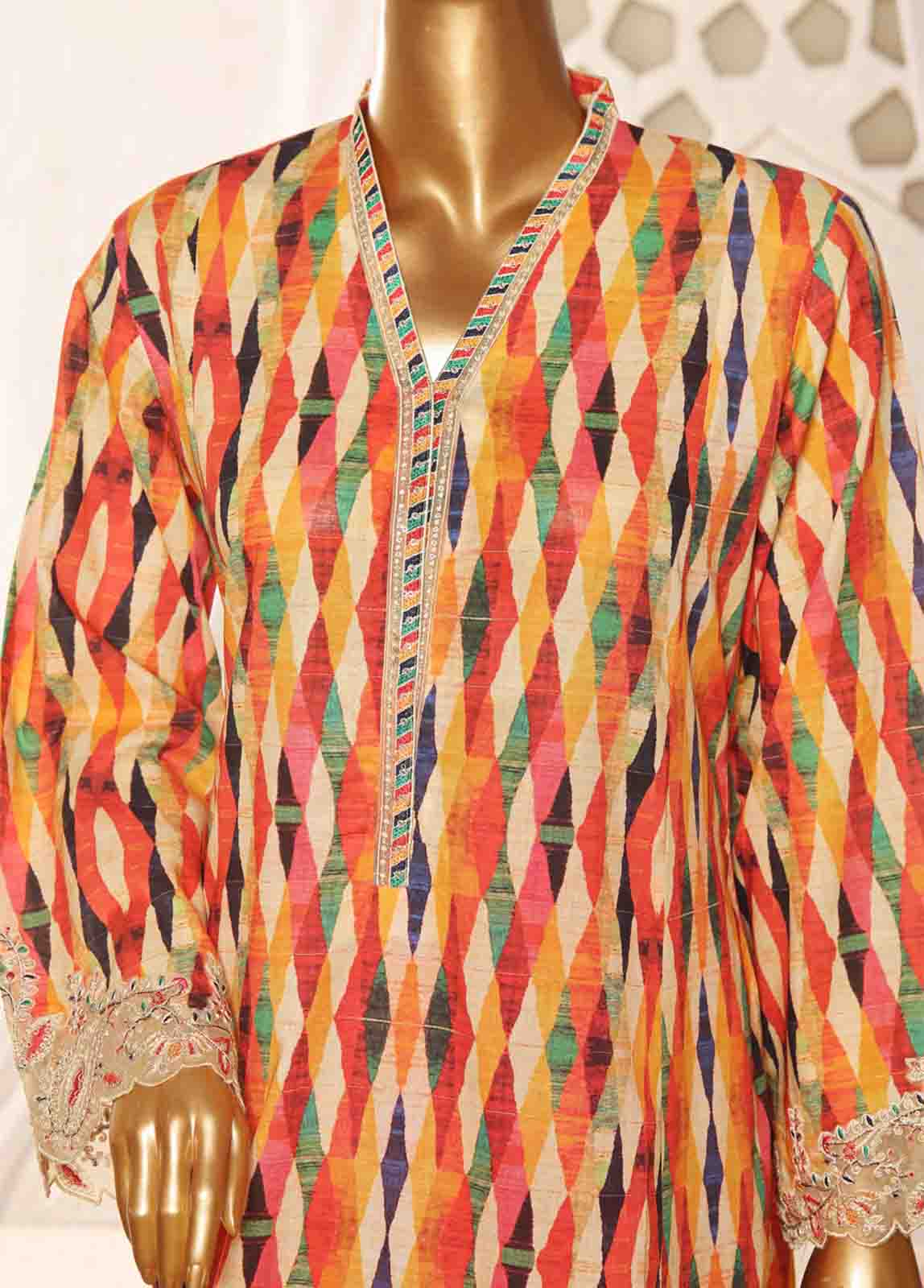 Bin Saeed Fabric - SMLF-FR-651- 3 Piece Frock Style Stitched Suit