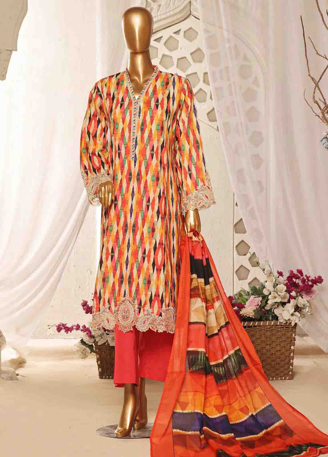Bin Saeed Fabric - SMLF-FR-651- 3 Piece Frock Style Stitched Suit