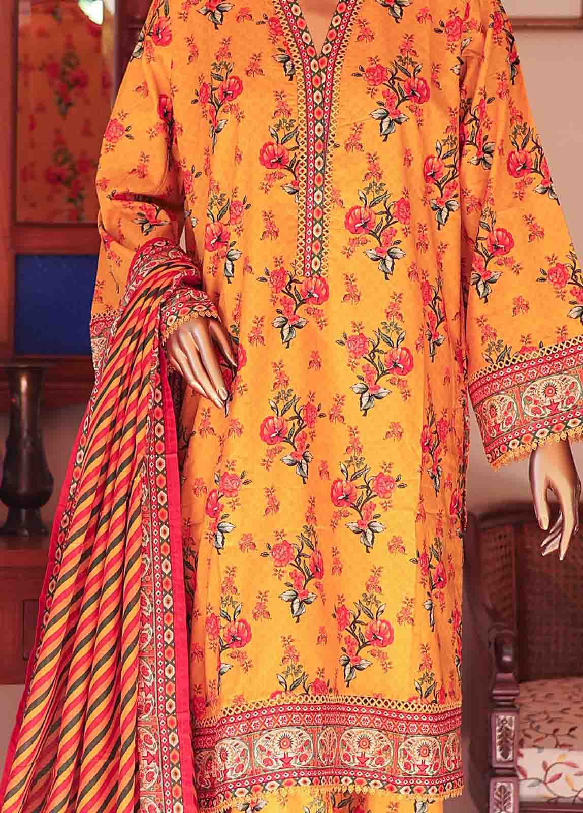 Bin Saeed Fabric - SMLF-PR-0124 - 3 Piece Printed Stitched Suit