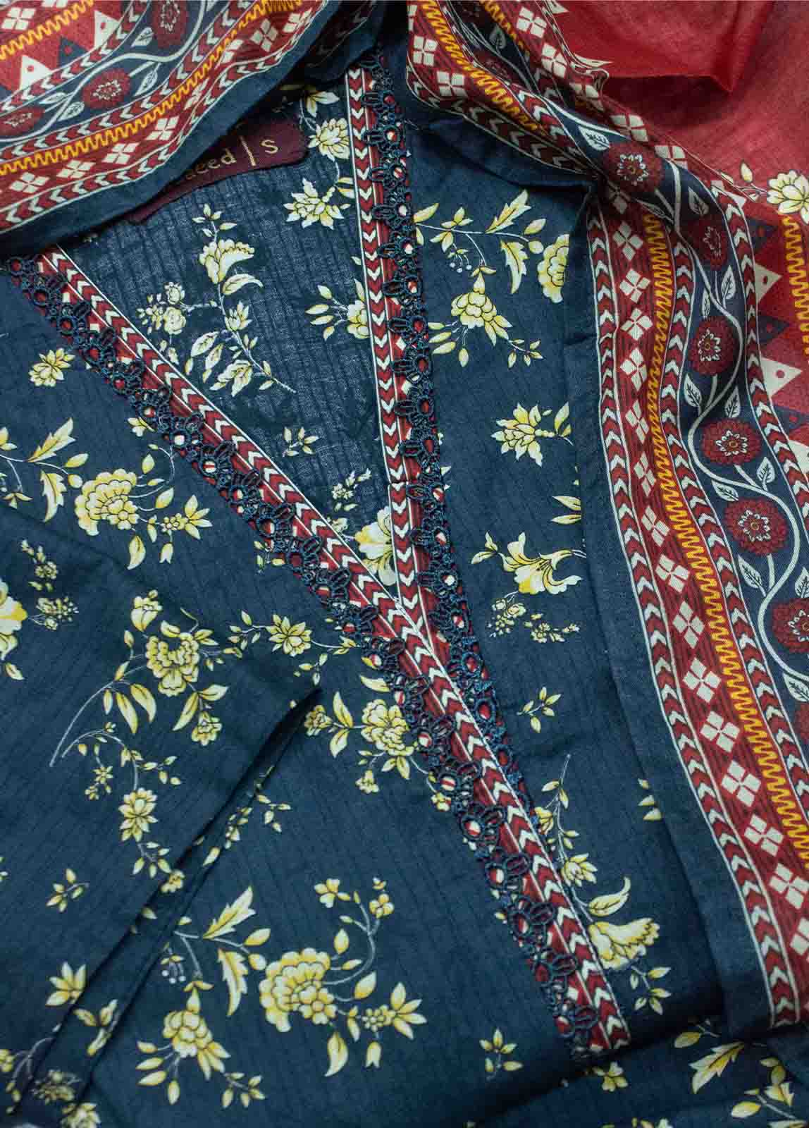 Bin Saeed Fabric - SMLF-PR-0126- 3 Piece Printed Stitched Suit