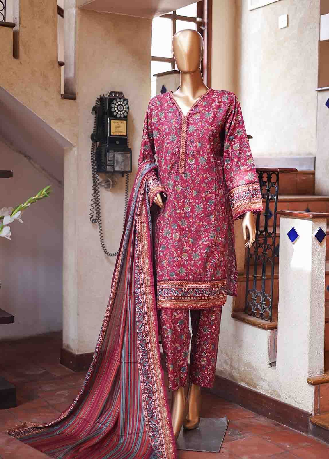 Bin Saeed Fabric - SMLF-PR-0129- 3 Piece Printed Stitched Suit