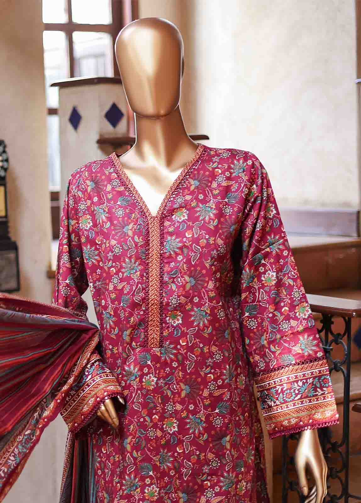 Bin Saeed Fabric - SMLF-PR-0129- 3 Piece Printed Stitched Suit