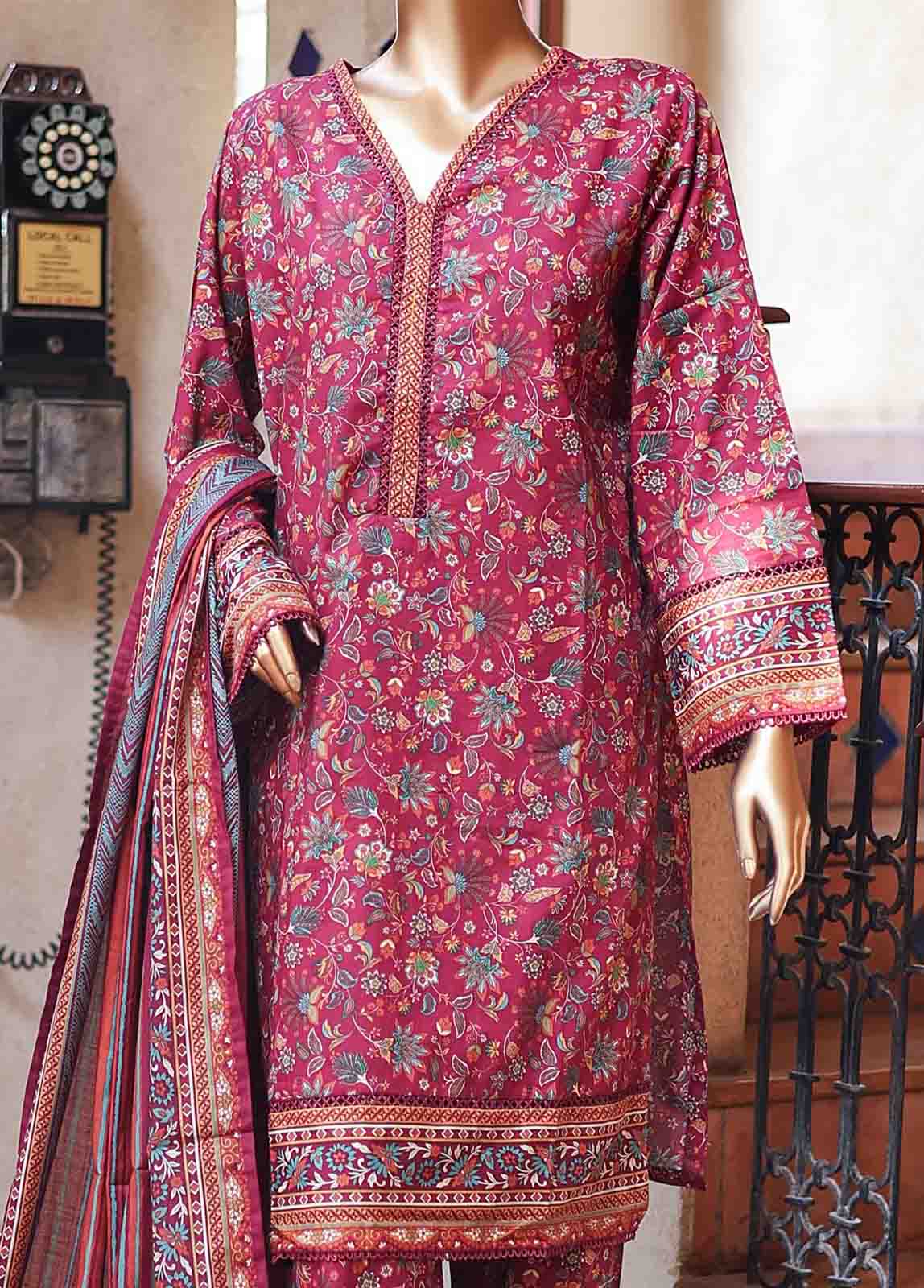 Bin Saeed Fabric - SMLF-PR-0129- 3 Piece Printed Stitched Suit