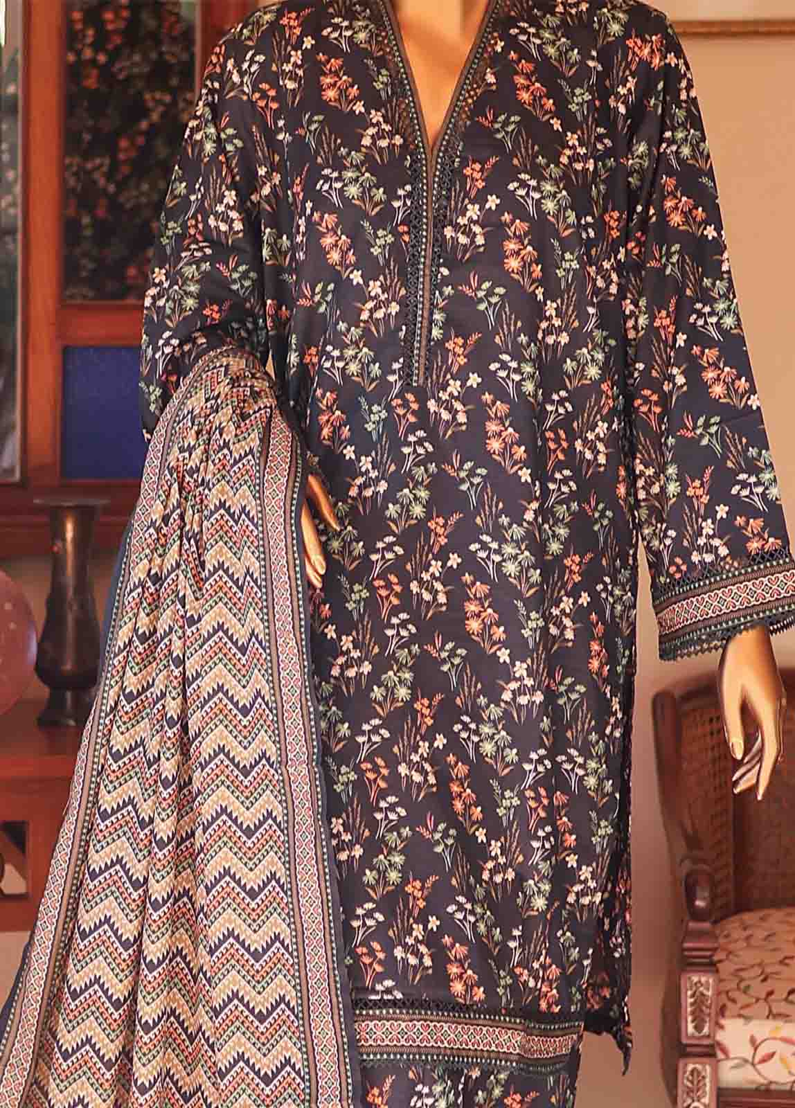 Bin Saeed Fabric - SMLF-PR-0641 - 3 Piece Printed Stitched Suit