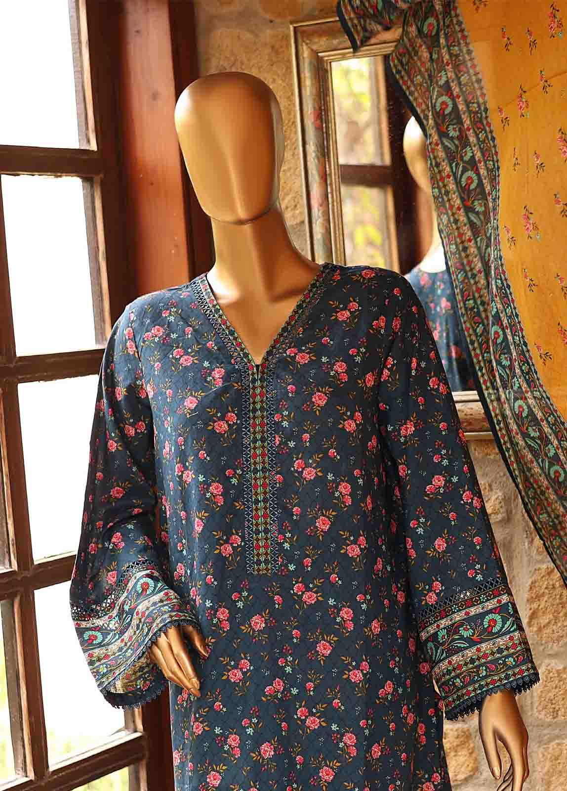 SMLF-PR-0642 - 3 Piece Printed Stitched Suit – Bin Saeed Fabrics