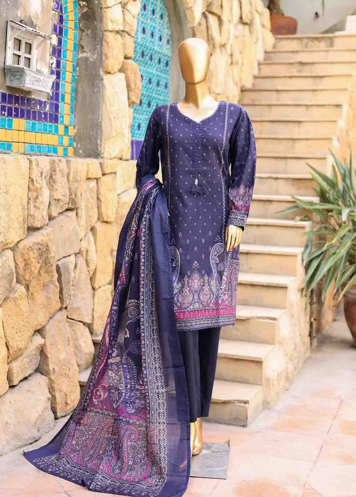 Bin Saeed Fabric - SMLF-PR-0667- 3 Piece Printed Stitched Suit