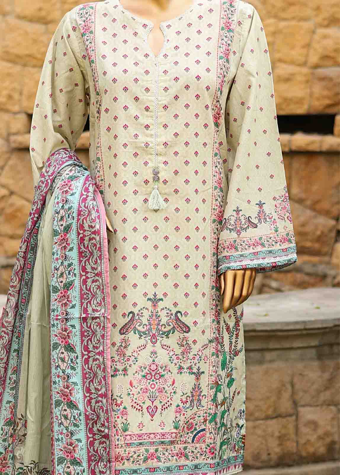 Bin Saeed Fabric - SMLF-PR-0678 - 3 Piece Printed Stitched Suit
