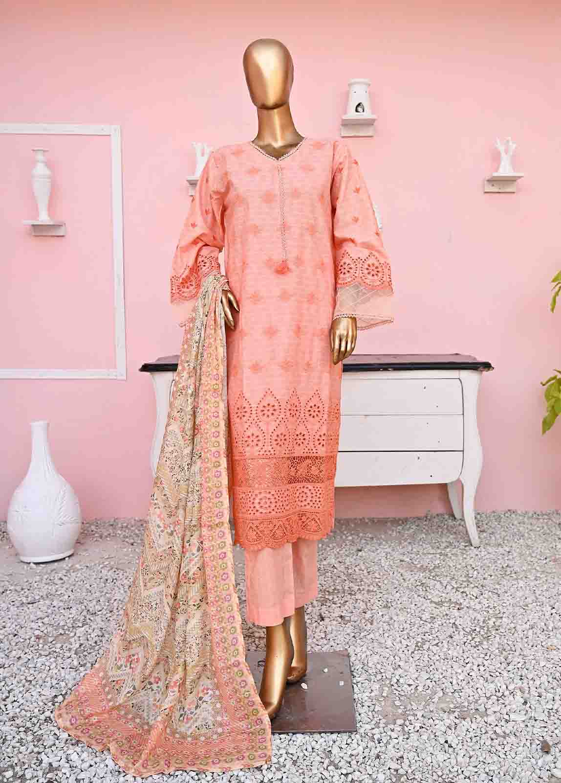 Bin Saeed Fabric - SMLF-ck-424-B-3 Piece Chikankari Stitched Suit