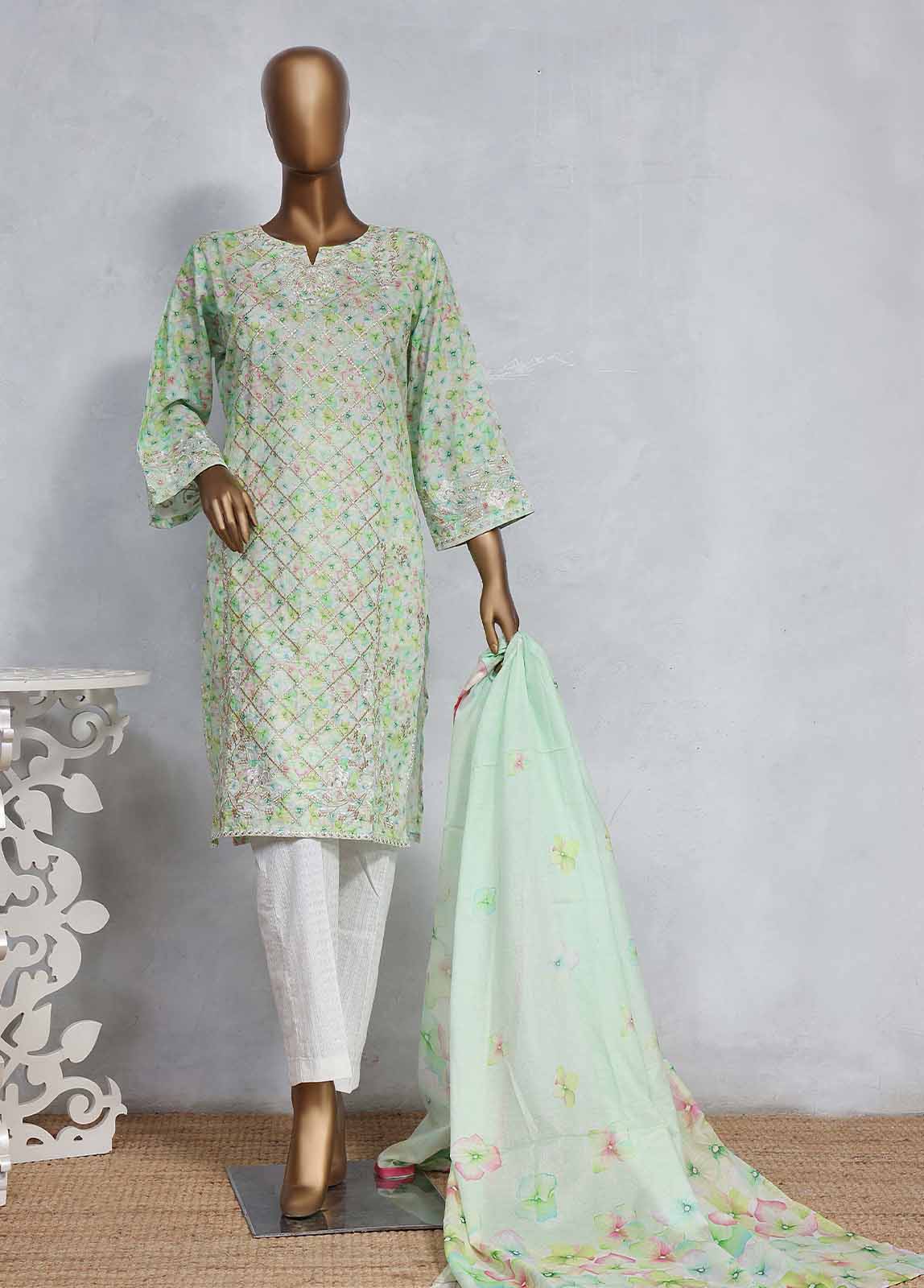 SMLS-0484-CB- 3 Piece Embroidered Stitched Suit