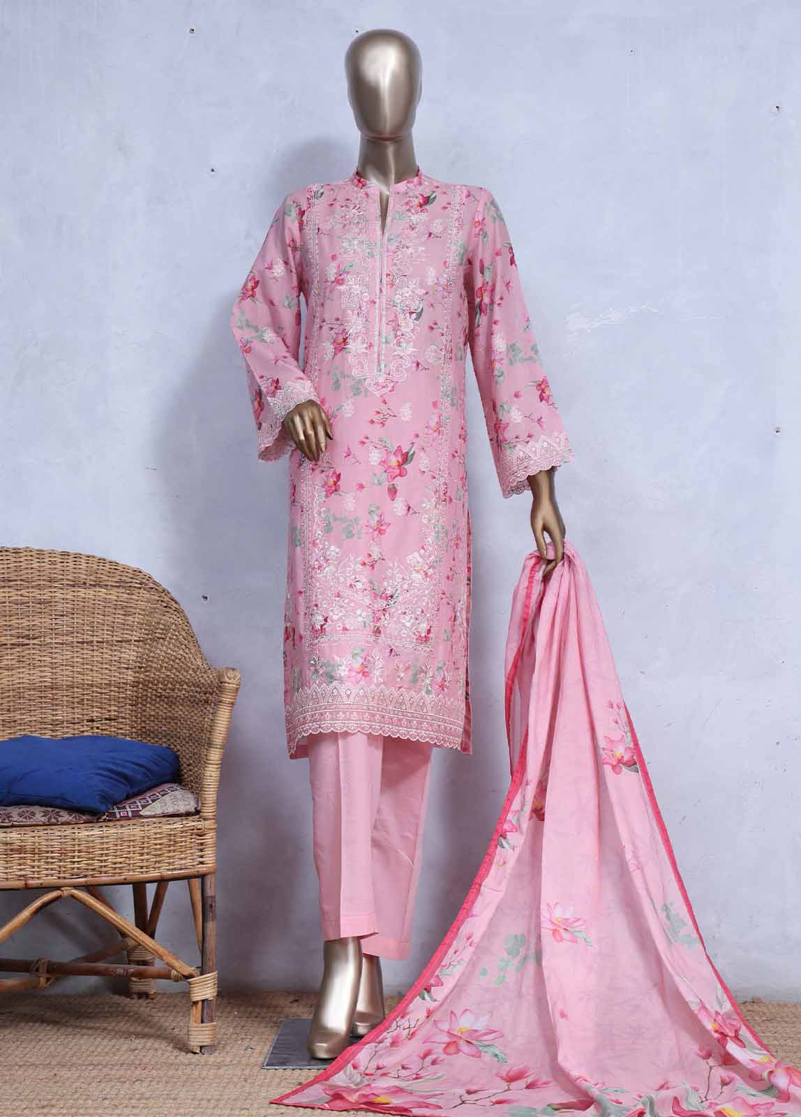 SMLS-0493-CB- 3 Piece Embroidered Stitched Suit