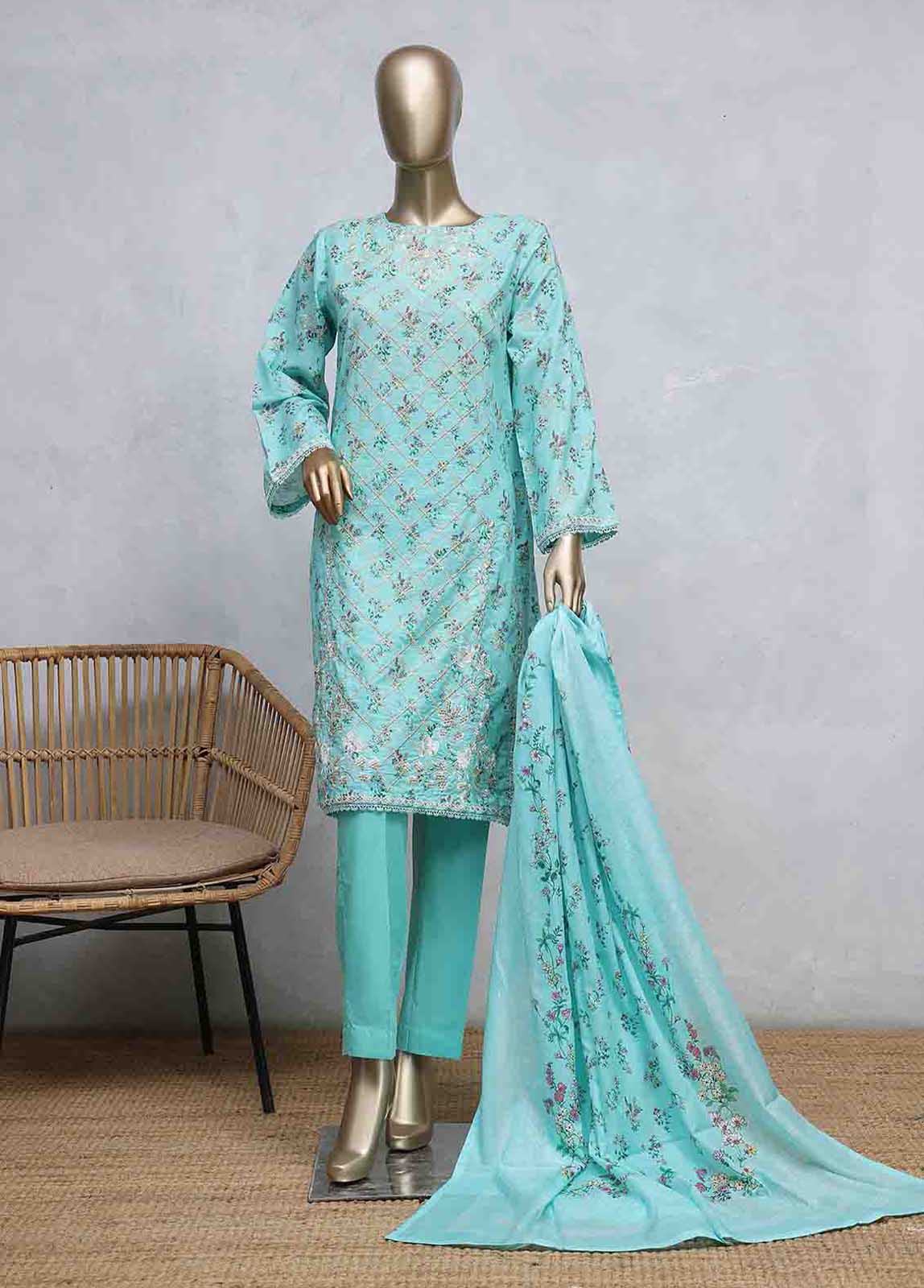 SMLS-0494-CB- 3 Piece Embroidered Stitched Suit