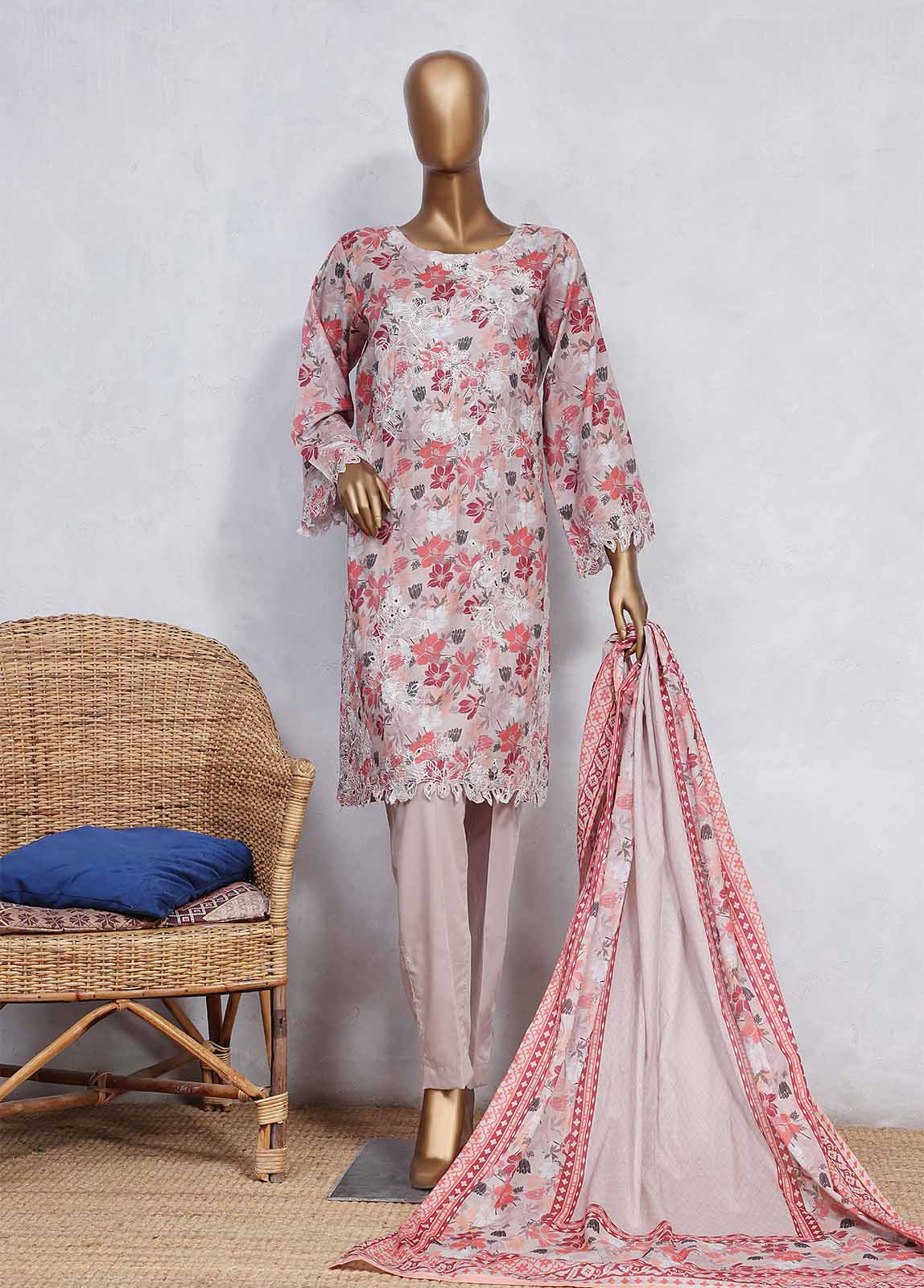 Bin Saeed Fabric - SMLS-0505-CB- 3 Piece Embroidered Stitched Suit