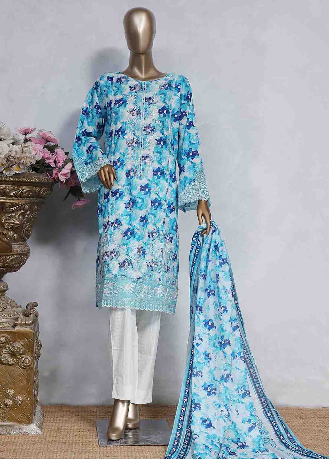 SMLS-487-CB- 3 Piece Embroidered Stitched Suit