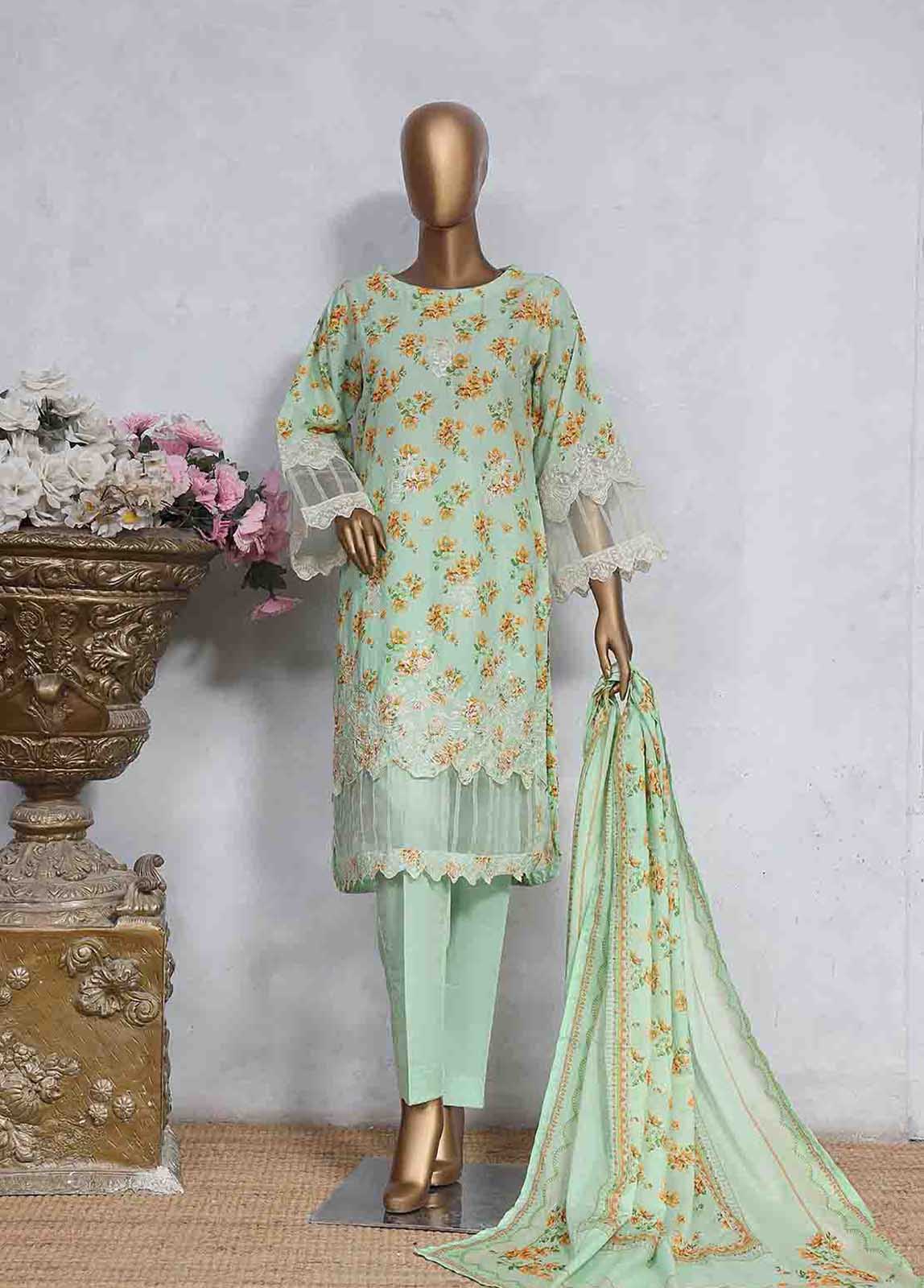 Bin Saeed Fabric - SMLS-498-CB- 3 Piece Embroidered Stitched Suit