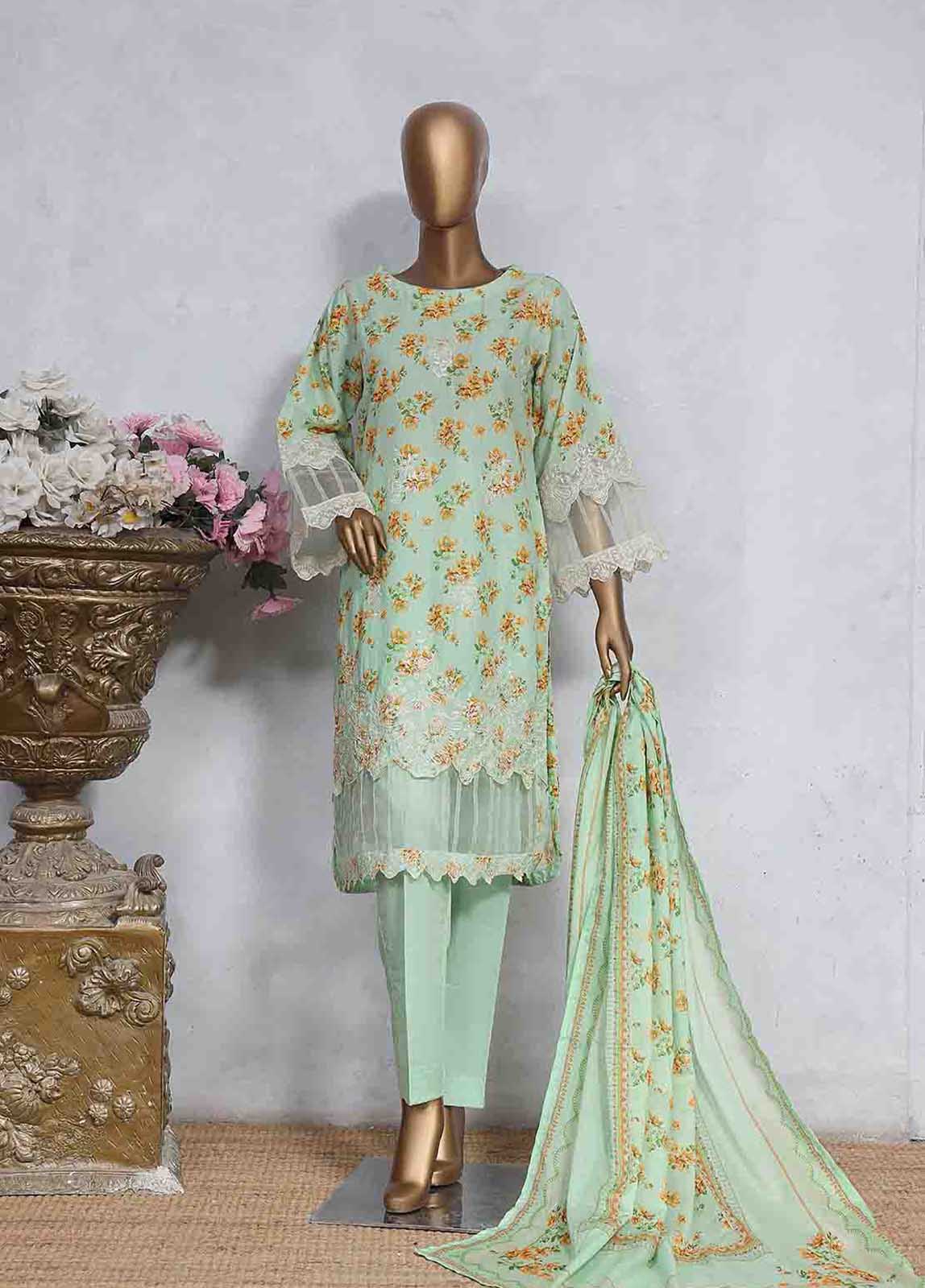 SMLS-498-CB- 3 Piece Embroidered Stitched Suit