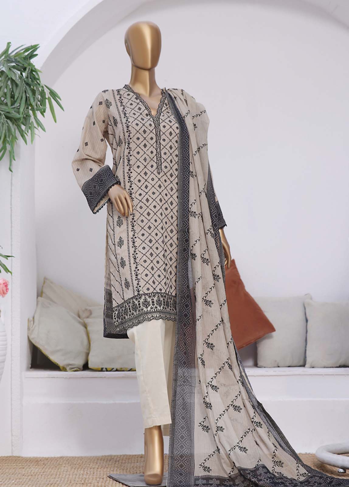 SMLS-70-ED- 3 Piece Embroidered Stitched Suit