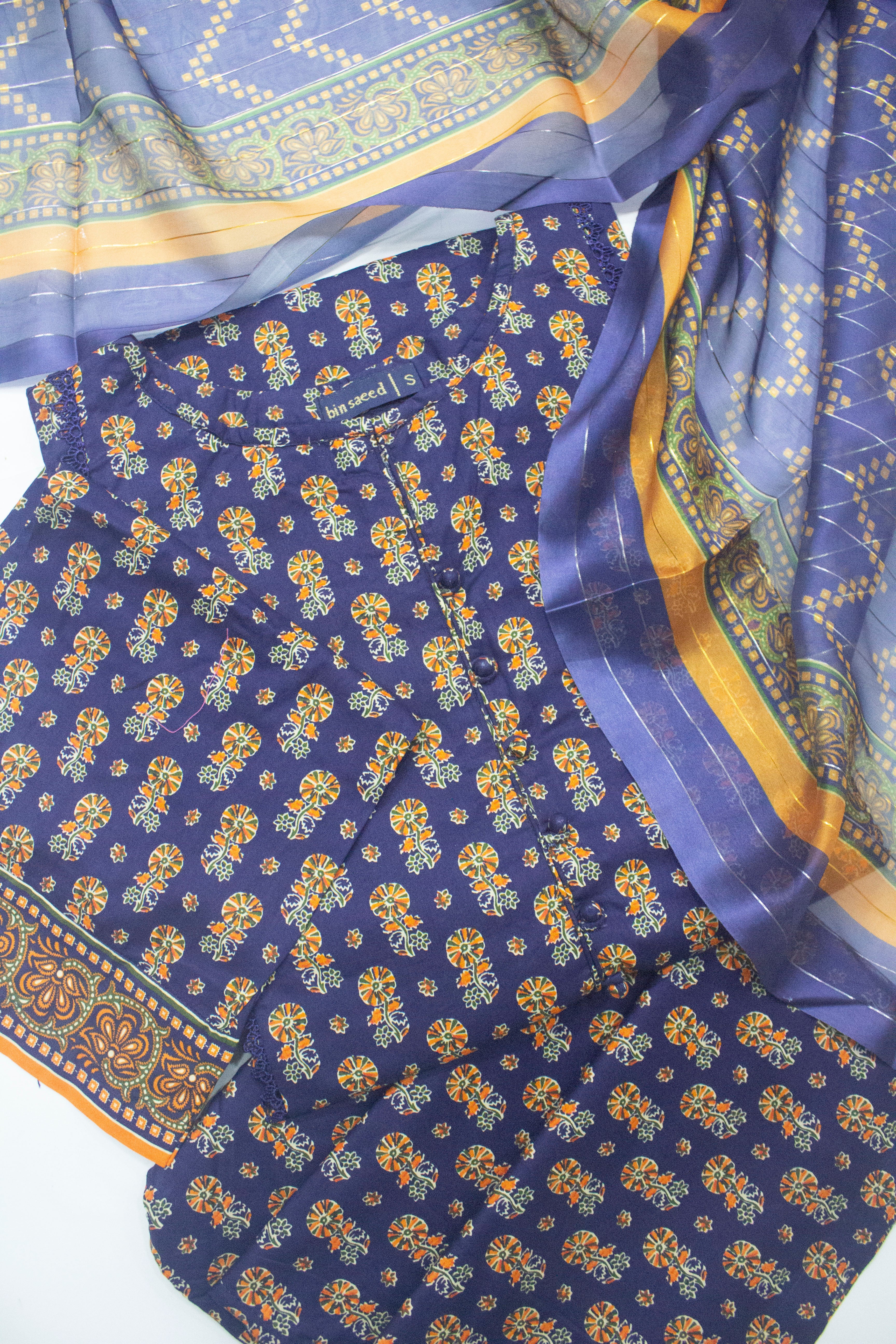 Bin Saeed Fabric - SMLSTF-015 - 3 Piece Printed Cotton Suit