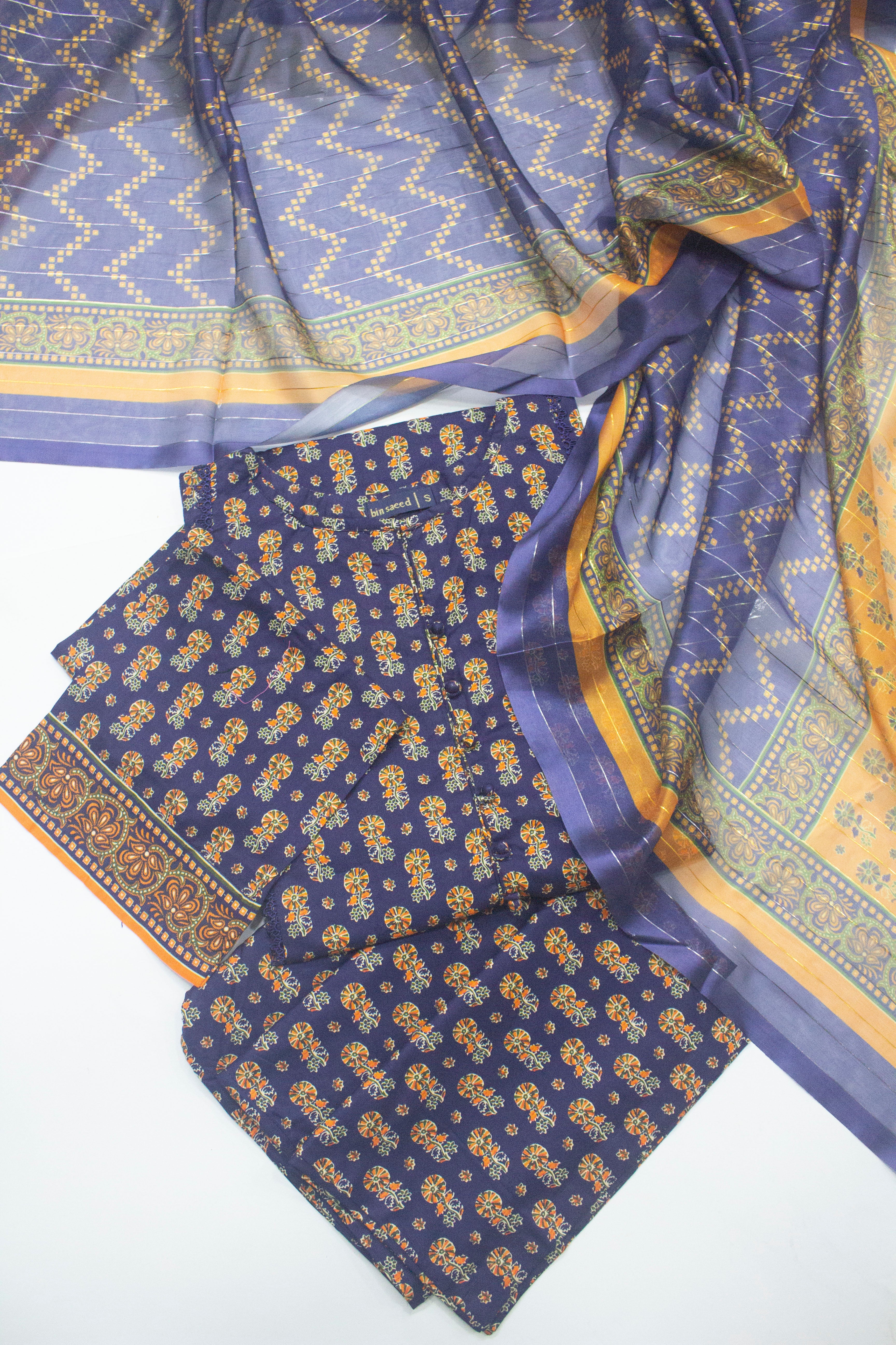 Bin Saeed Fabric - SMLSTF-015 - 3 Piece Printed Cotton Suit