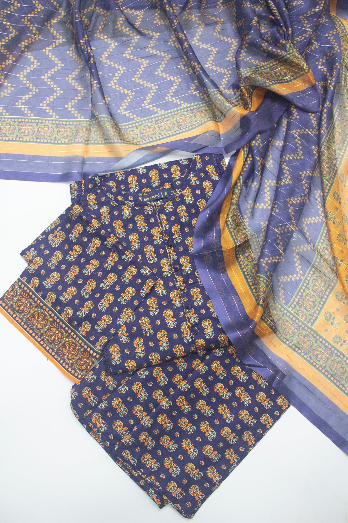 Bin Saeed Fabric - SMLSTF-015 - 3 Piece Printed Cotton Suit