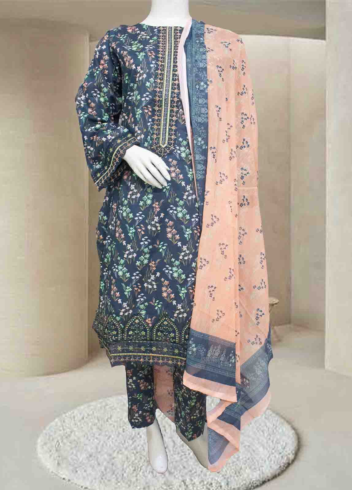 SMLSTF-023- 3 Piece Embroidered Stitched Suit