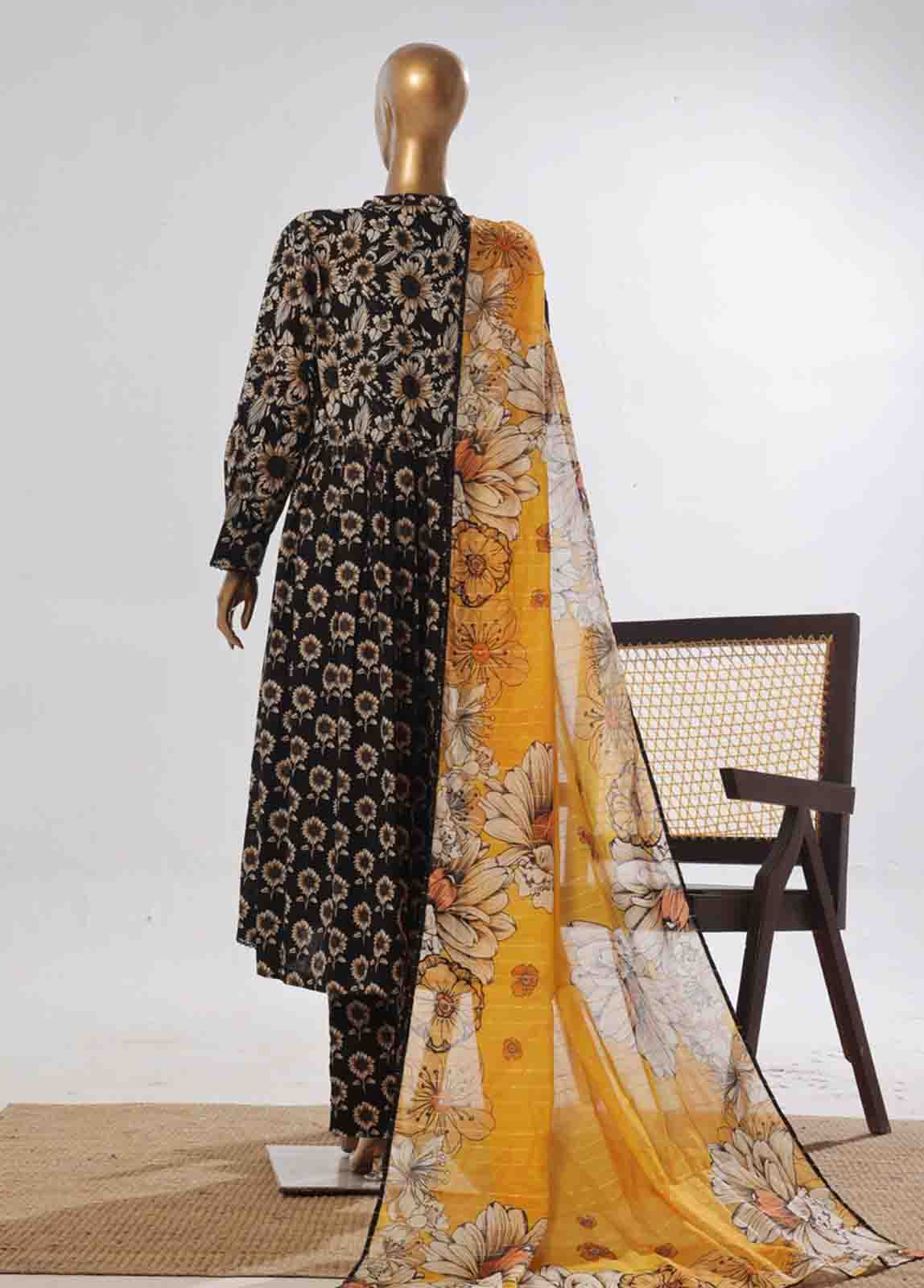 Bin Saeed Fabric - SMP-FR-0028-3 Piece Lawn Printed Frock Style Suit