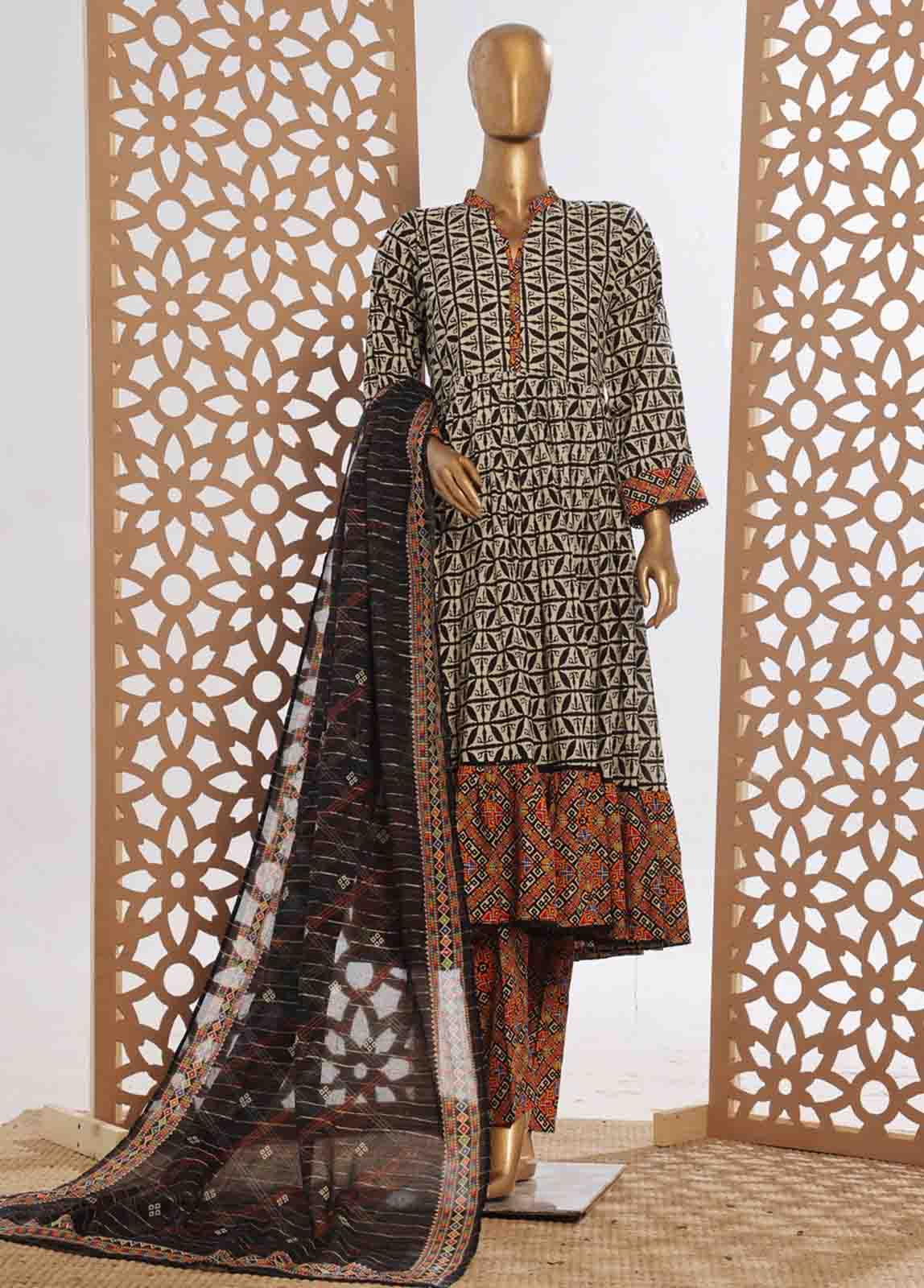 Bin Saeed Fabric - SMP-FR-0029-3 Piece Lawn Printed Frock Style Suit