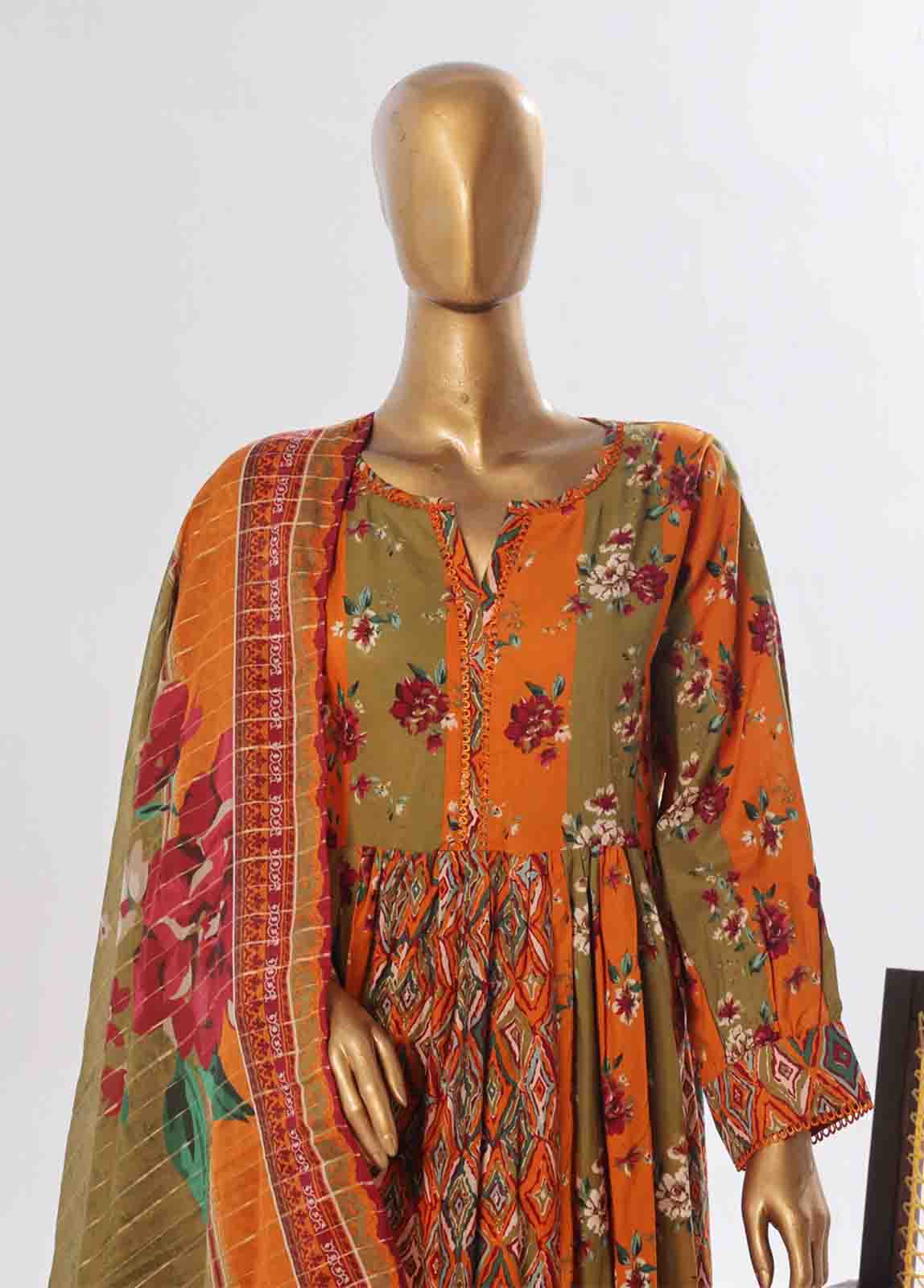 Bin Saeed Fabric - SMP-FR-0033-3 Piece Lawn Printed Frock Style Suit