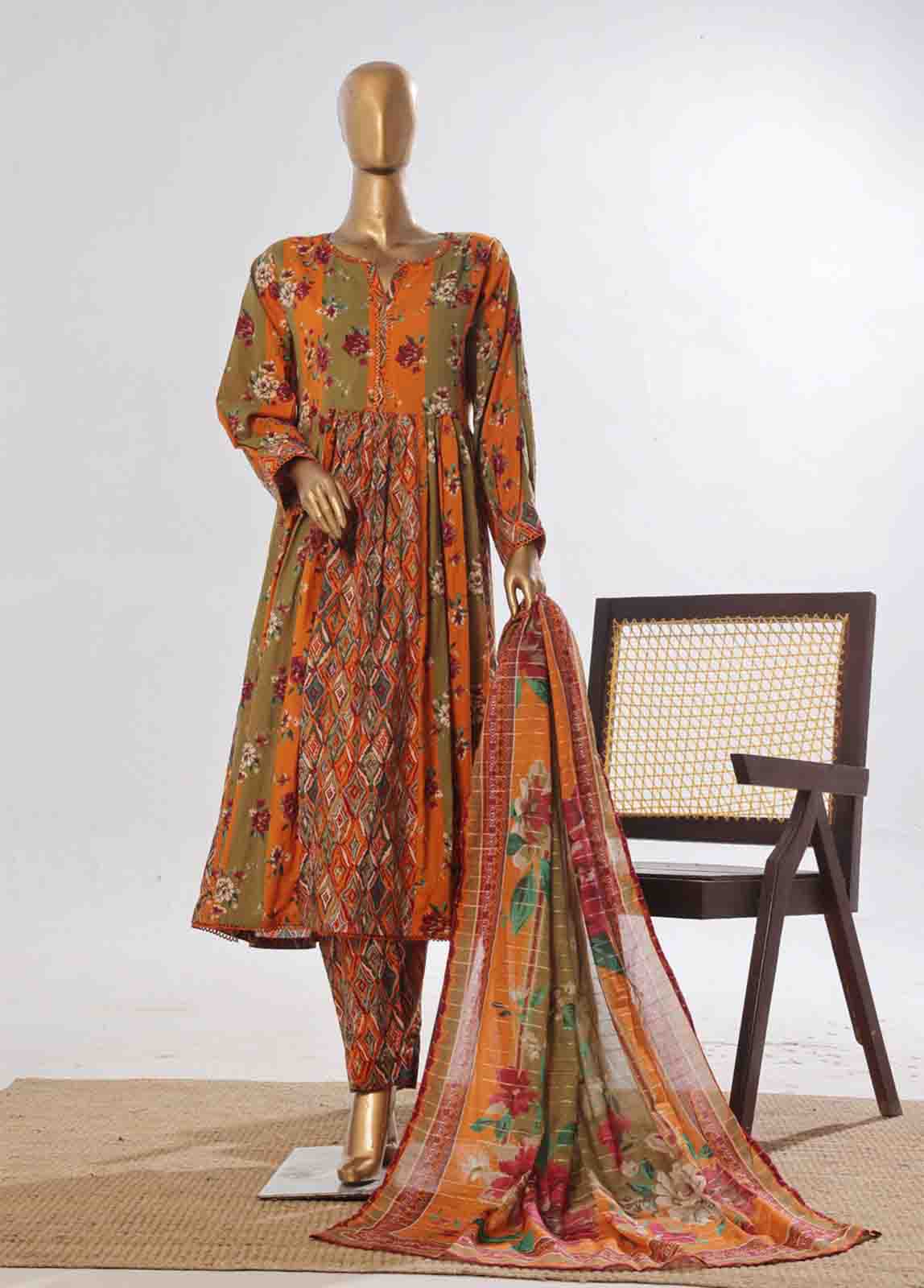 Bin Saeed Fabric - SMP-FR-0033-3 Piece Lawn Printed Frock Style Suit