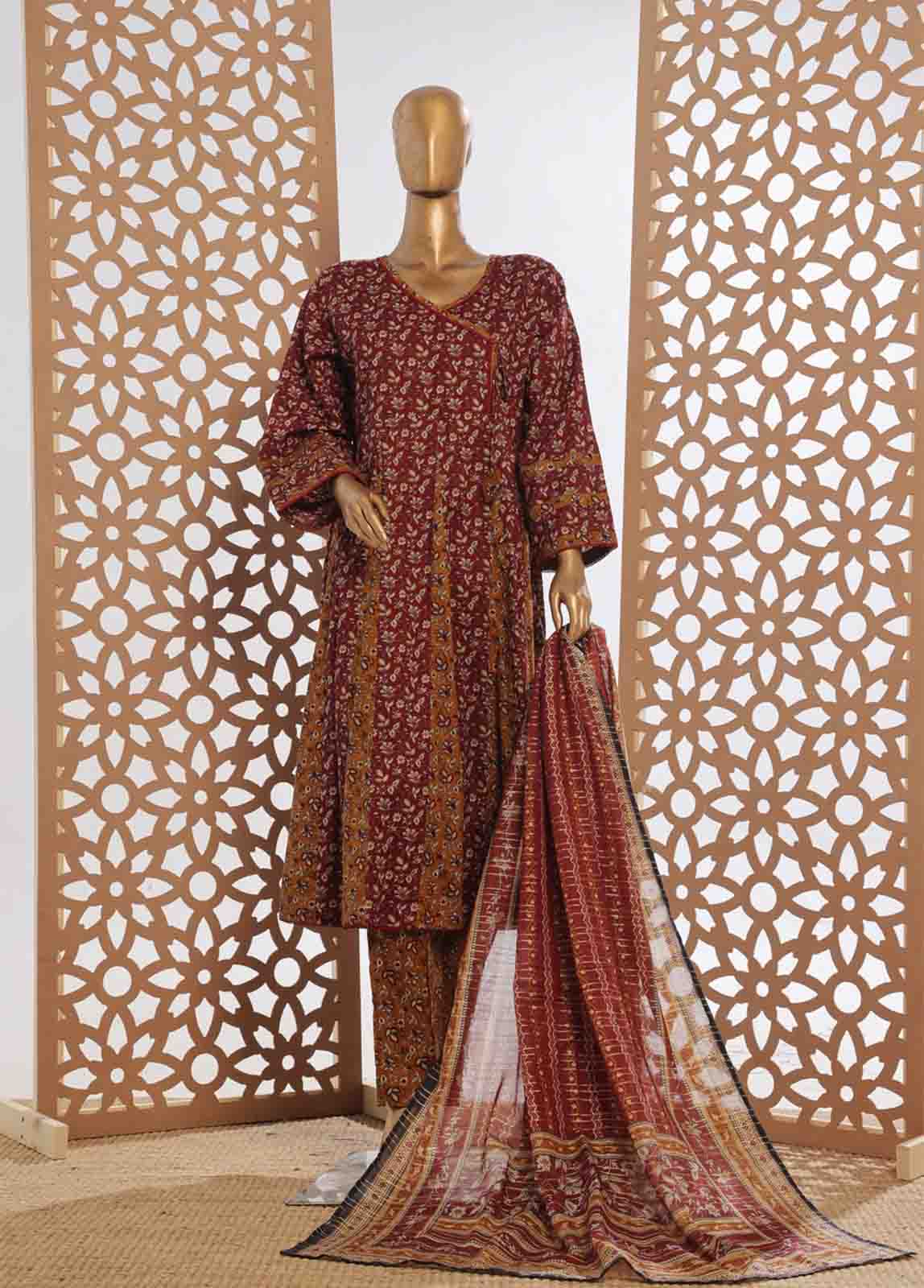 Bin Saeed Fabric - SMP-FR-0034-3 Piece Lawn Printed Frock Style Suit