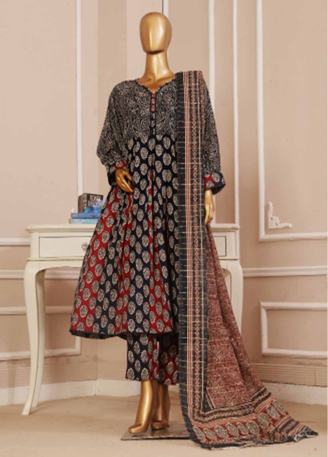 Bin Saeed Fabric - SMP-FR-025-3 Piece Lawn Printed Frock Style Suit