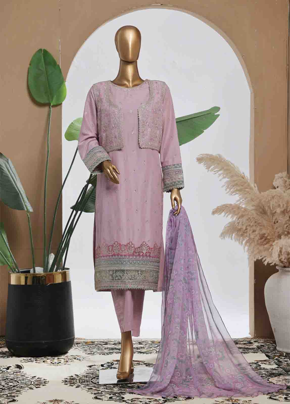 Bin Saeed Fabric - SMPC-001 B- 3 Piece Luxury Embroidered Stitched Suit