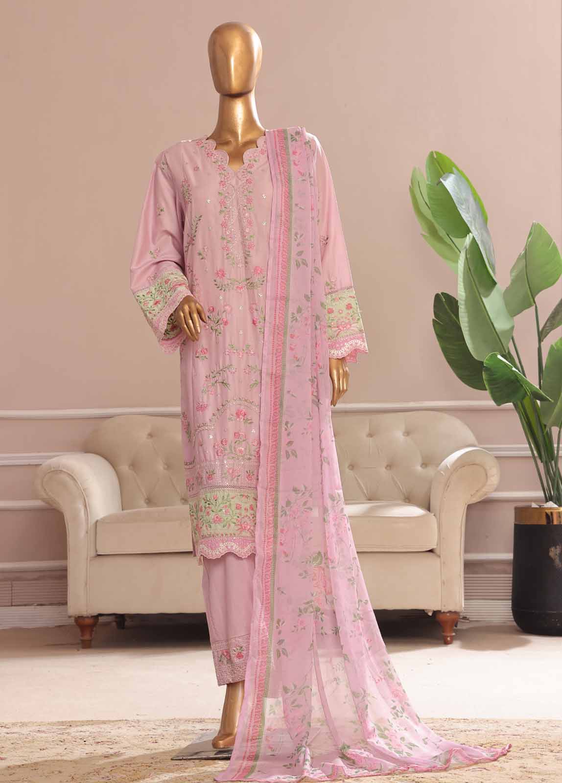 Bin Saeed Fabric - SMPC-001 O- 3 Piece Luxury Embroidered Stitched Suit