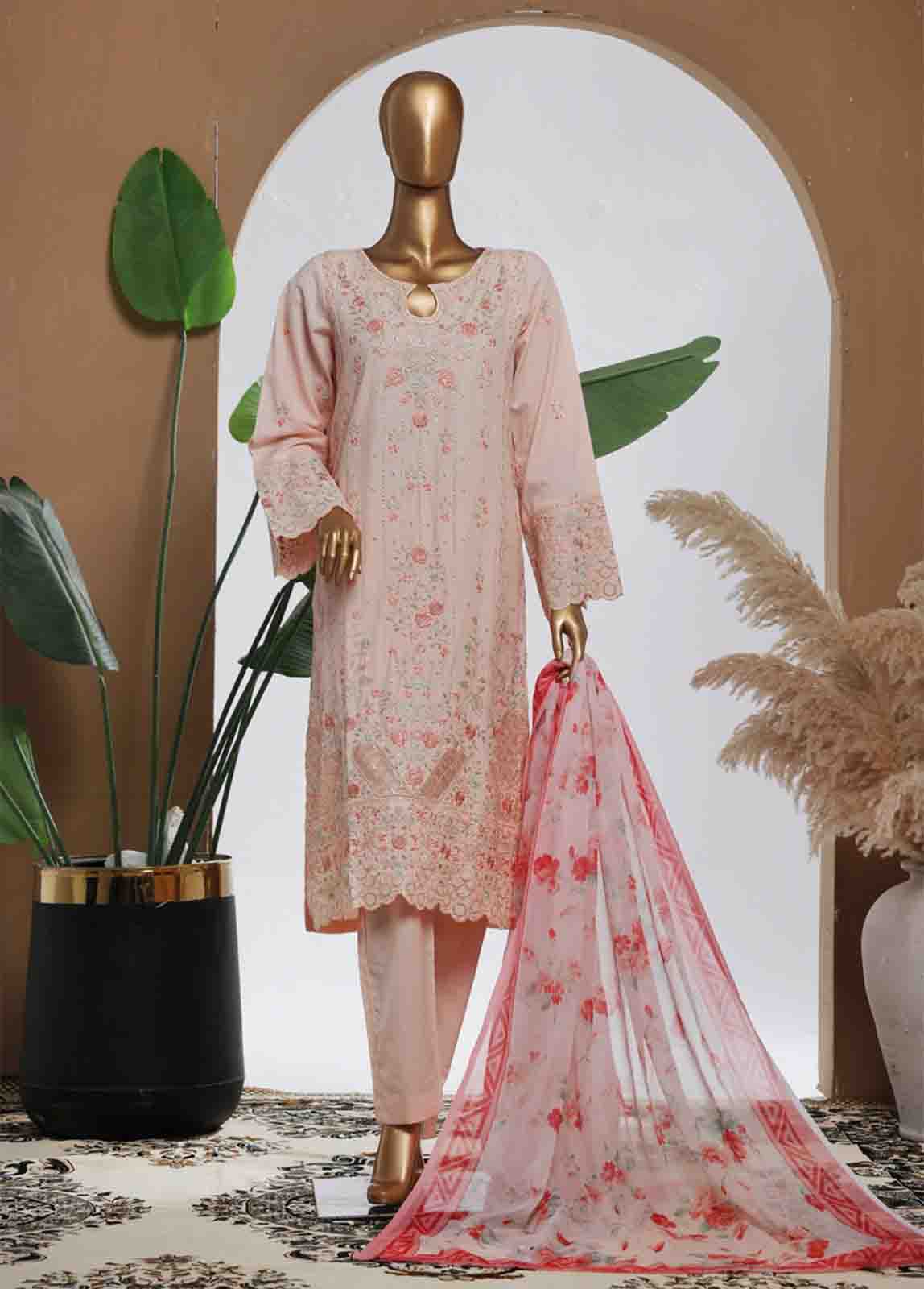 Bin Saeed Fabric - SMPC-003 B- 3 Piece Luxury Embroidered Stitched Suit