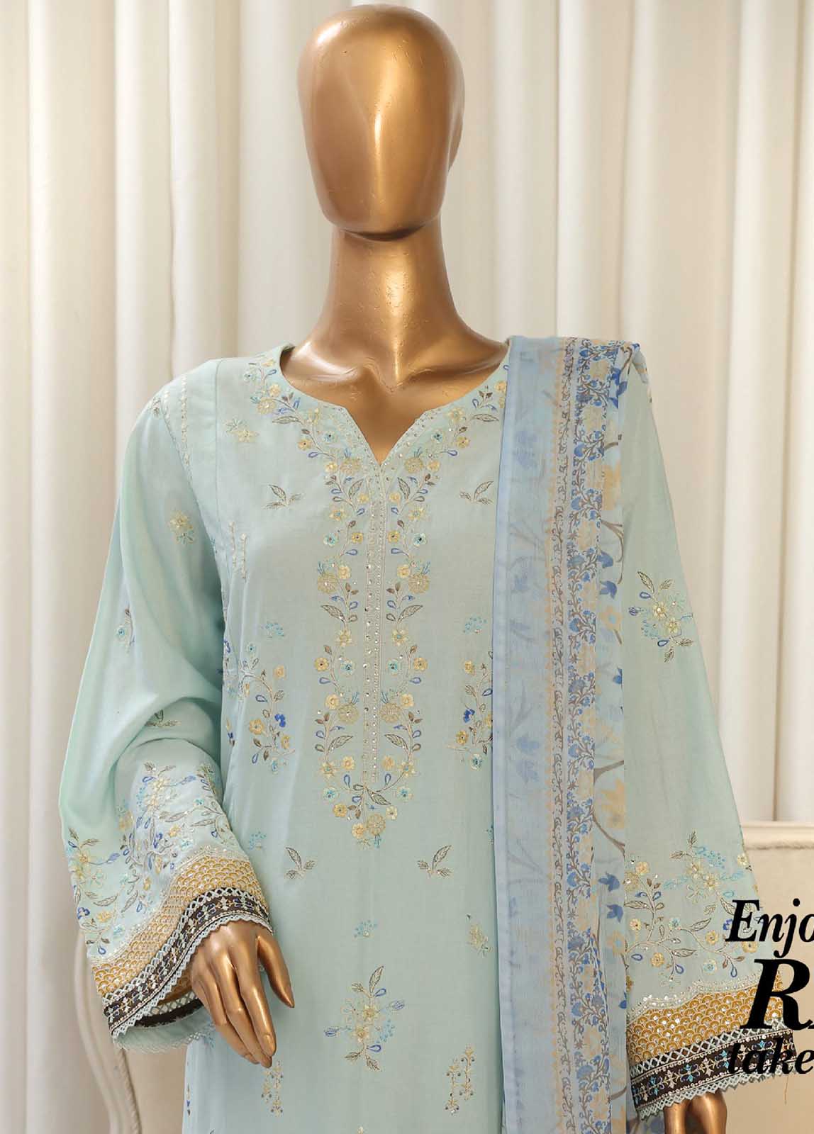 Bin Saeed Fabric - SMPC-004 A- 3 Piece Luxury Embroidered Stitched Suit