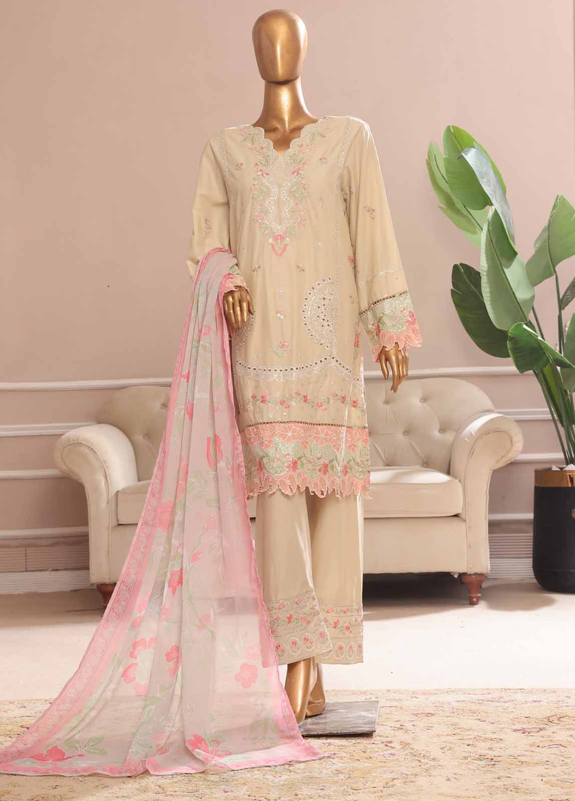 Bin Saeed Fabric - SMPC-008 A- 3 Piece Luxury Embroidered Stitched Suit
